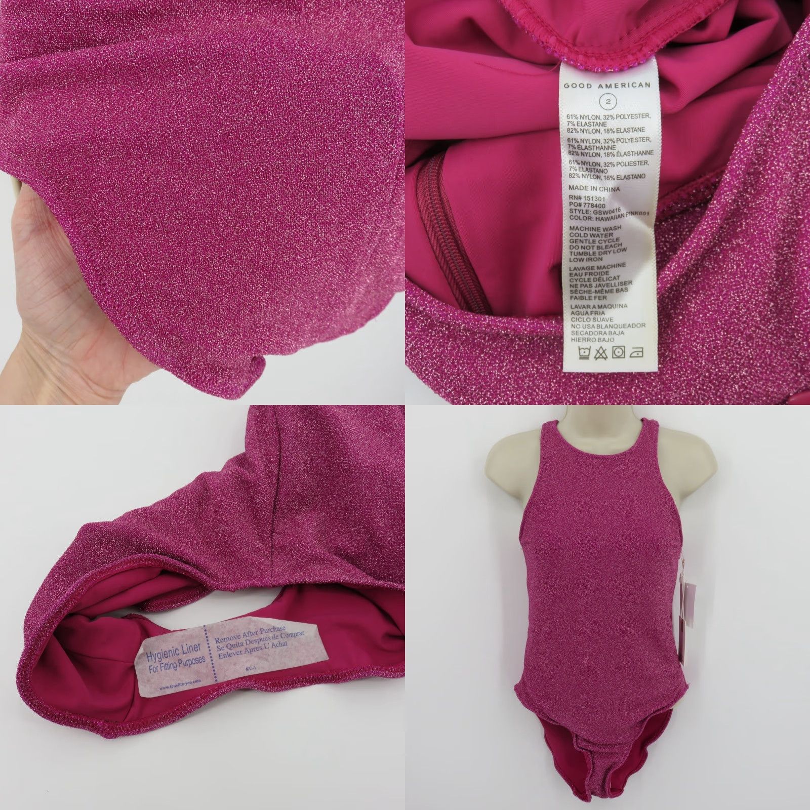 Good American Good American One Piece Swimwear Womens 2 Pink Hawiian Sparkle High Neck New Size ONE SIZE - 8 Thumbnail