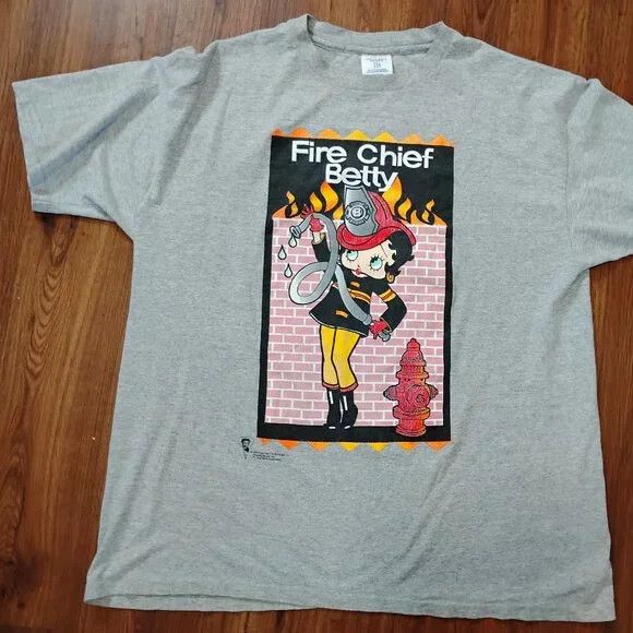 Other Vintage 90s Fire Chief Betty Boop T-Shirt Size US XXL / EU 58 / 5 - 2 Thumbnail