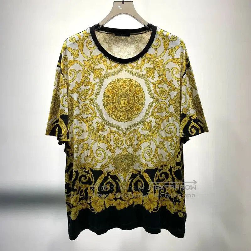 Versace Versace Men's White Cotton T-Shirt with Gold Design . Size US XXL / EU 58 / 5 - 1 Thumbnail