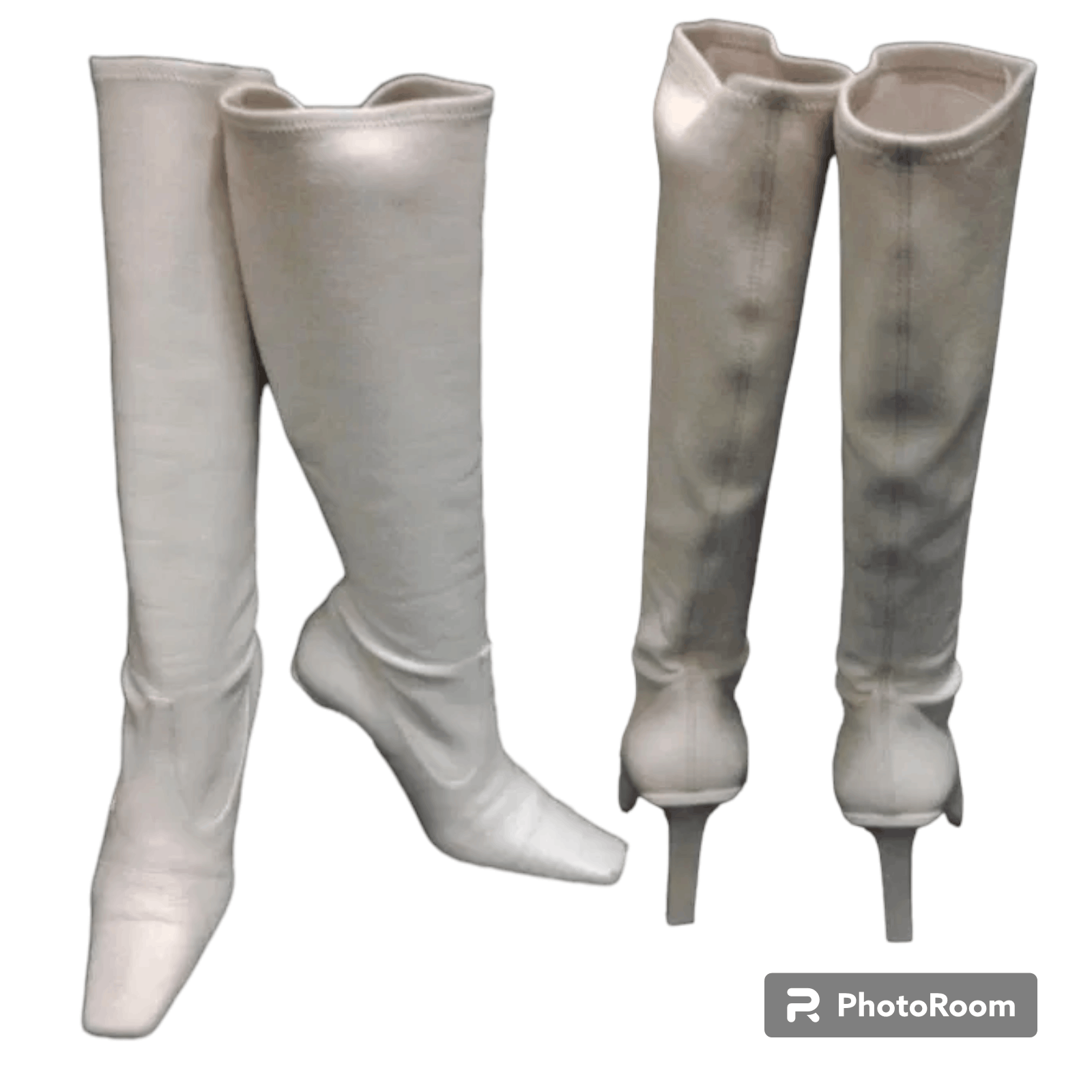 image of Avant Garde x Casadei White Knee High Boots Square Toe Italy Us Size 6, Women's