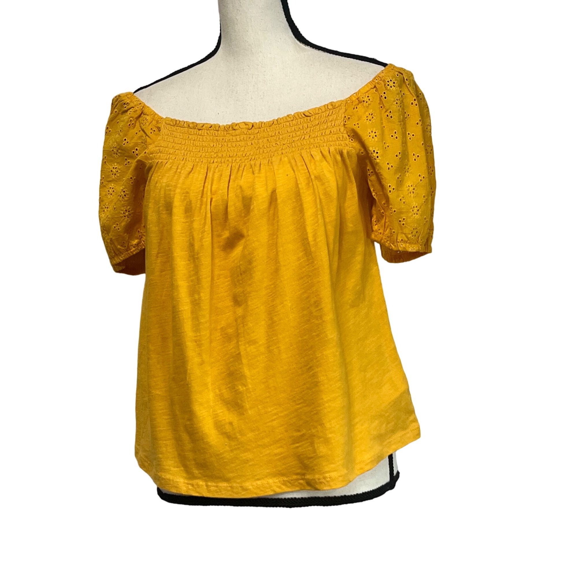 Lucky Brand Lucky Brand women’s Eyelet-sleeve cotton top, warm yellow, S Size S / US 4 / IT 40 - 2 Thumbnail