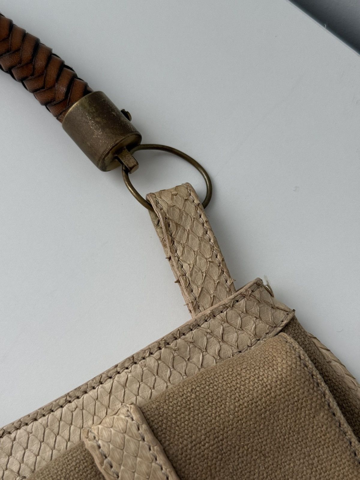 Burberry Prorsum Burberry Prorsum Python-Style Leather Canvas Shoulder Bag Size ONE SIZE - 9 Thumbnail