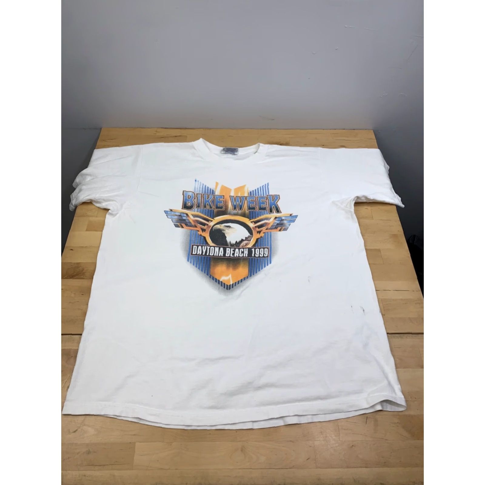 Fruit Of The Loom VINTAGE 1990s Bike Week Mens XL White Daytona Florida Bald Eagle 90s T-Shirt Fruit of the Loom Short Sleeve Crew Neck Graphic Print Size US XL / EU 56 / 4 - 3 Thumbnail