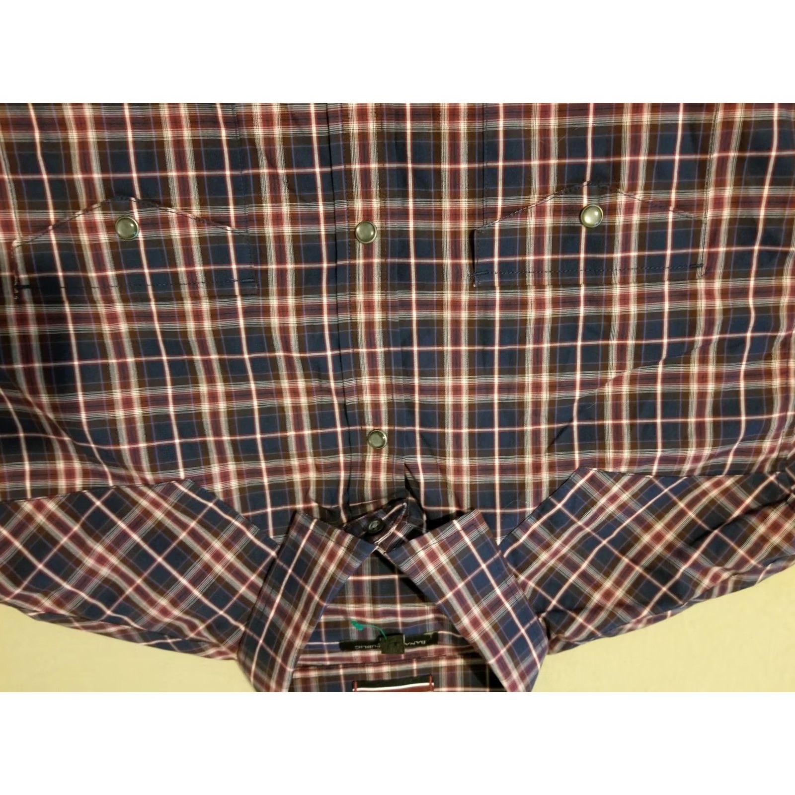 Banana Republic Banana Republic Shirt Mens XL Plaid Dress Slim Navy Button Cotton Size 46R - 2 Thumbnail