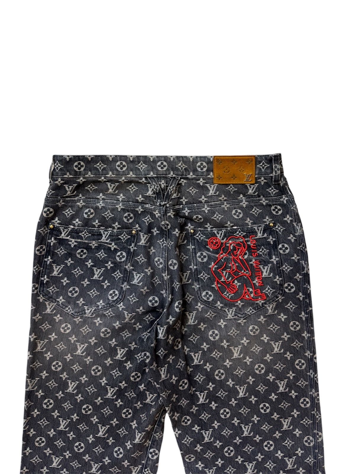 Louis Vuitton Louis Vuitton 34 Distressed Black Monogram Denim Jeans Size US 34 / EU 50 - 3 Thumbnail