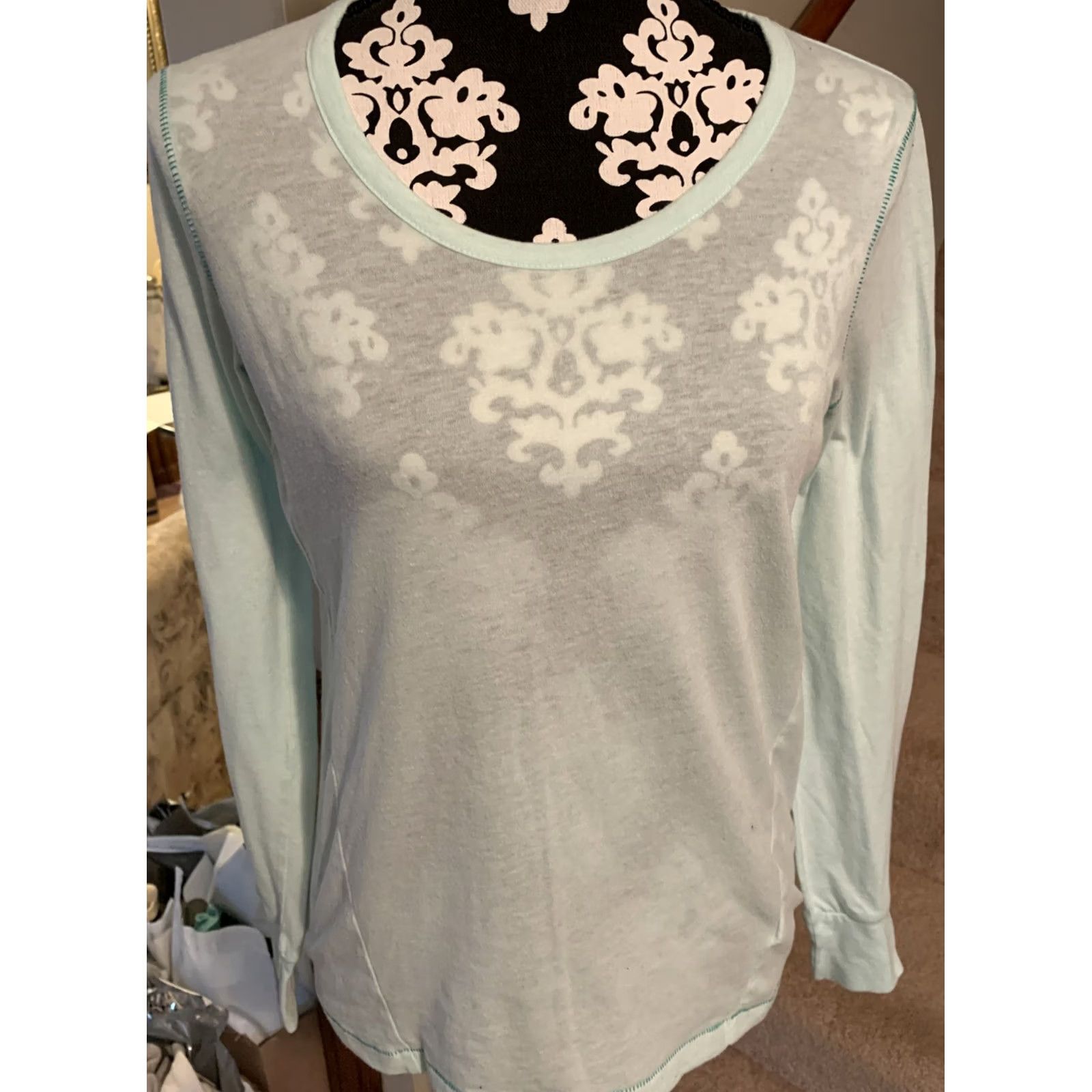 Gap Gap Shirt Womens Small Teal Cotton Scoop Neck Long Sleeve Stretch Tee - 259 Size S / US 4 / IT 40 - 3 Thumbnail
