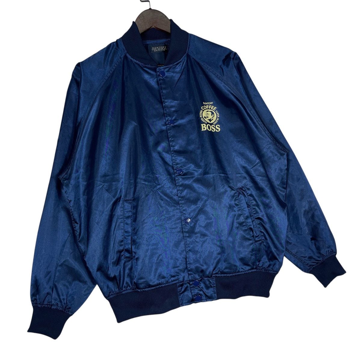Vintage Vintage Suntory Boss Coffee Bomber Jacket Navy Blue Satin Size US XL / EU 56 / 4 - 7 Thumbnail