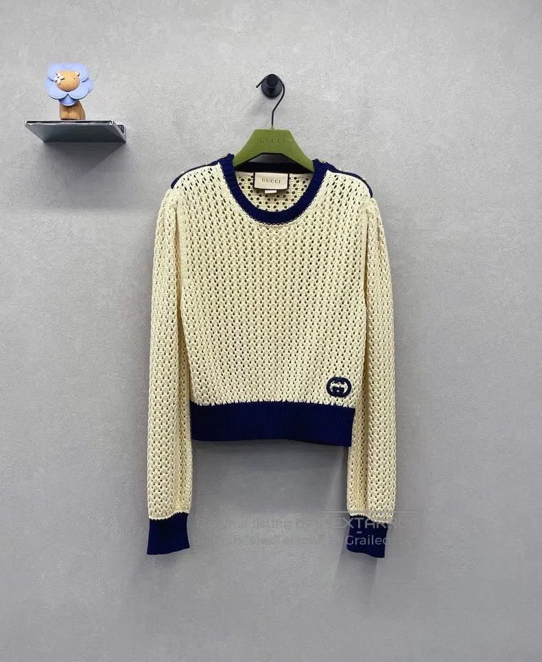 Gucci Gucci Beige hollow mesh knitted sweater Size S / US 4 / IT 40 - 1 Thumbnail