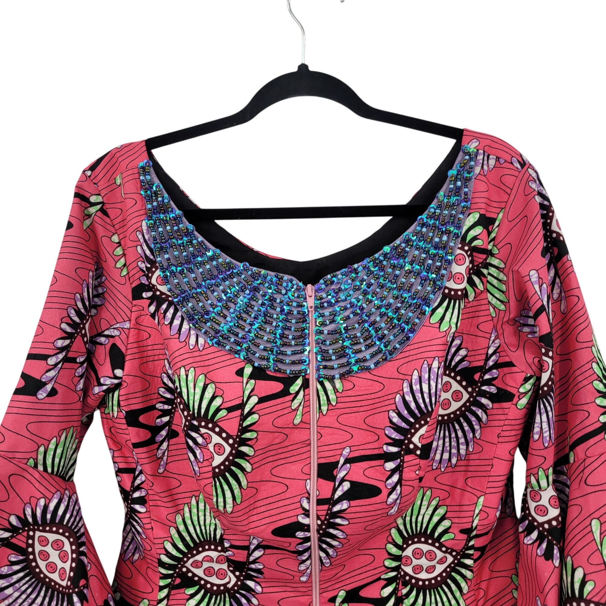 Handmade Handmade African Print Bell Sleeve Top Blazer Sz M Beaded Co Size M / US 6-8 / IT 42-44 - 4 Thumbnail