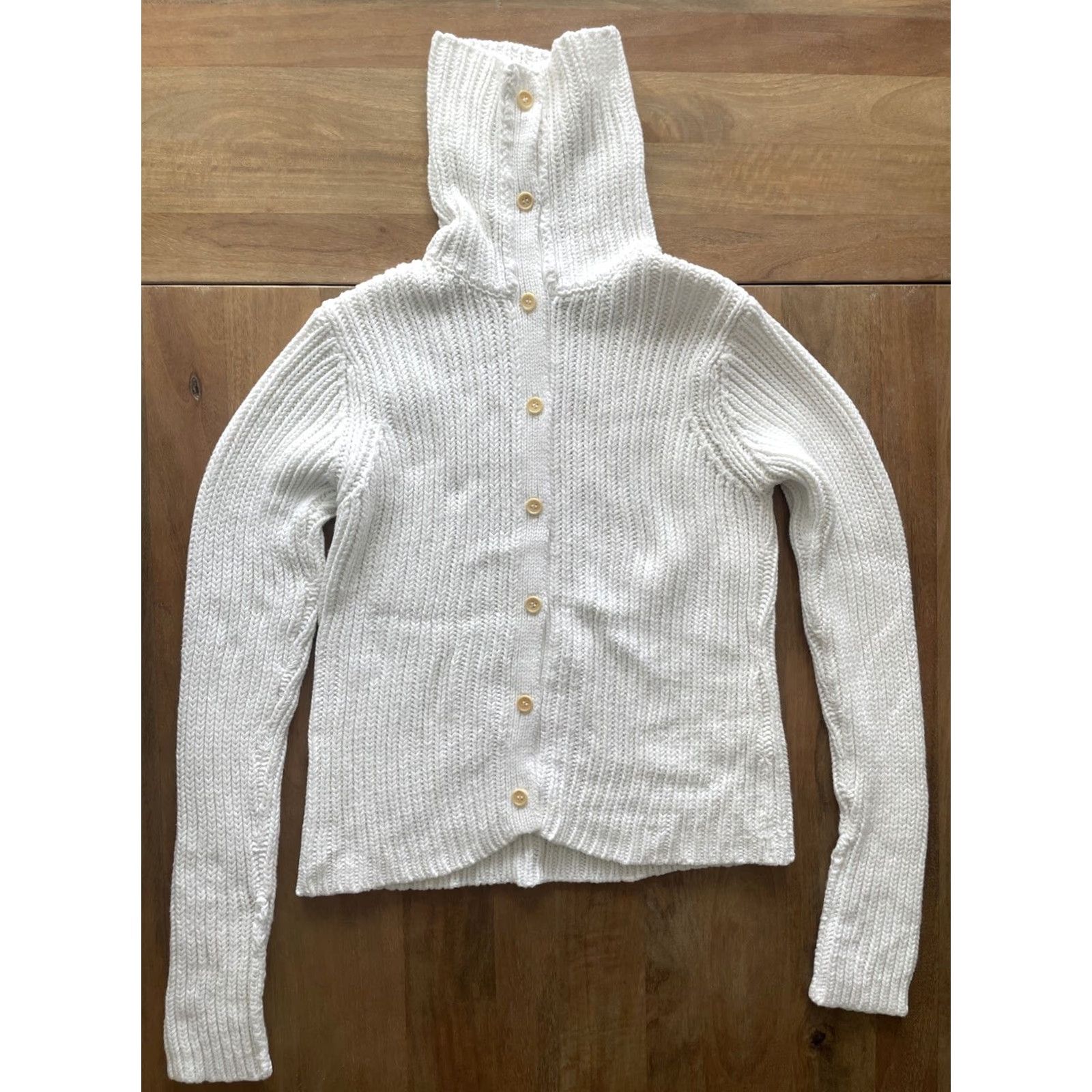 J.Crew J. Crew Cardigan Sweater Womens L Heavyweight Fisherman Knit Cowl Neck Button Knit White Raglan Sleeve Vintage: No Size L / US 10 / IT 46 - 2 Thumbnail