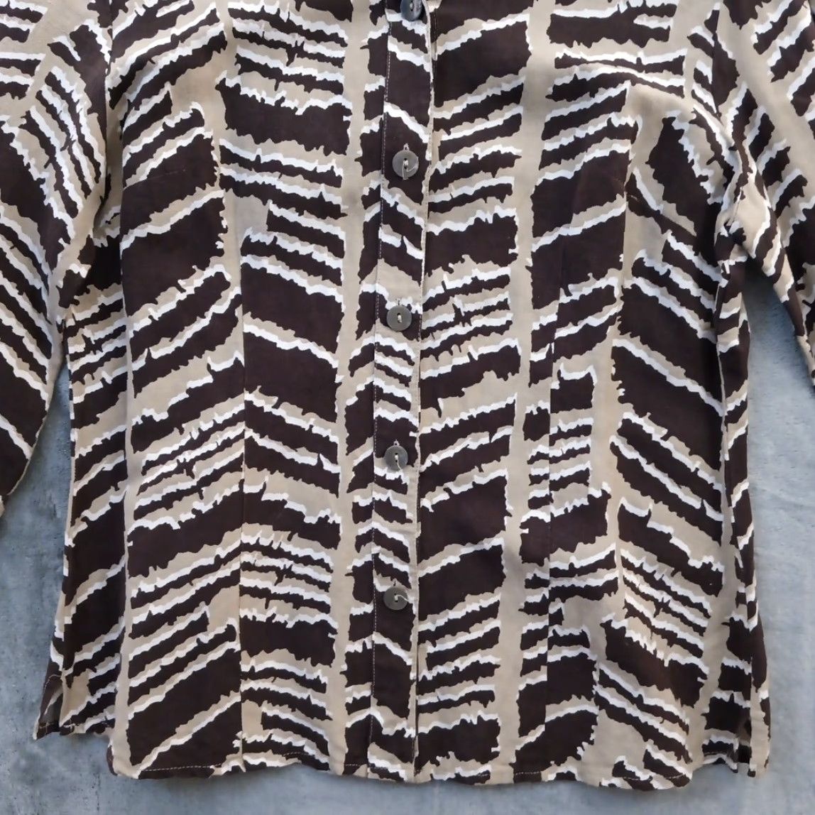 Vintage East 5th Shirt Womens Small Brown Geometric 3/4 Sleeve Button Up Linen Blend Size S / US 4 / IT 40 - 3 Thumbnail