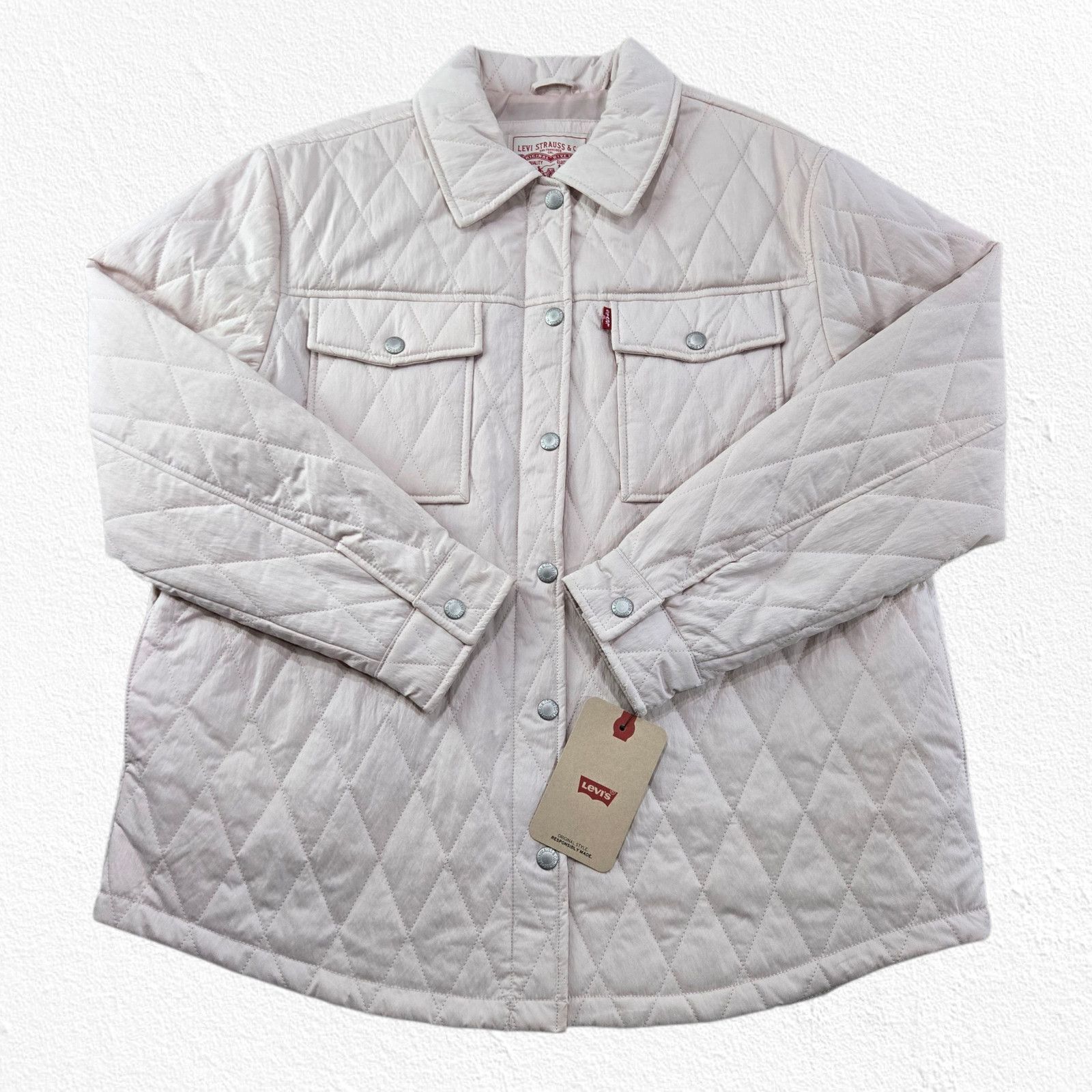 Levi's Levi’s Pastel Pink Quilted Shirt Jacket Shacket Size Medium Size M / US 6-8 / IT 42-44 - 2 Thumbnail
