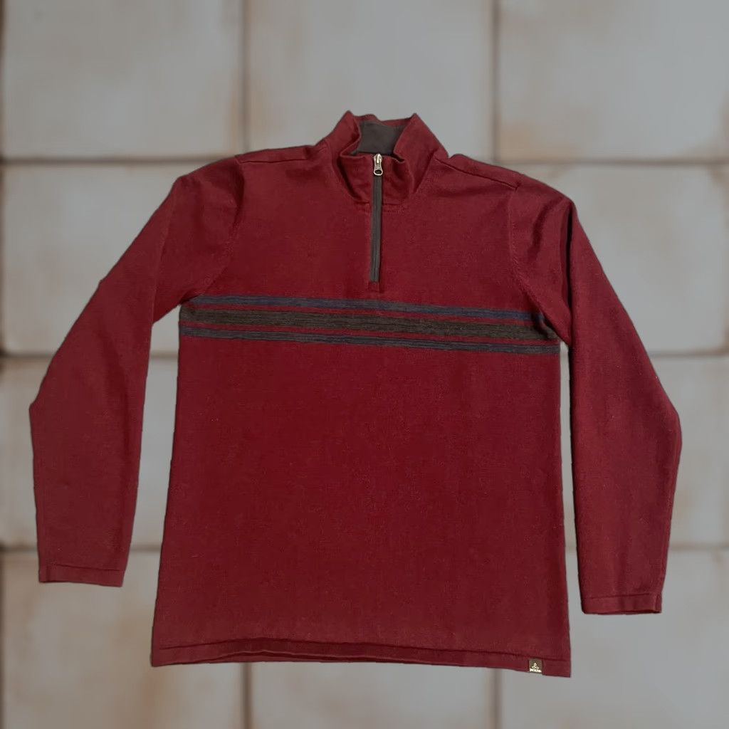 Prana prAna Mens Sweater Pullover 1/4 Zip Knit Mock Neck Red Striped Casual Outdoor Medium Size US M / EU 48-50 / 2 - 1 Thumbnail