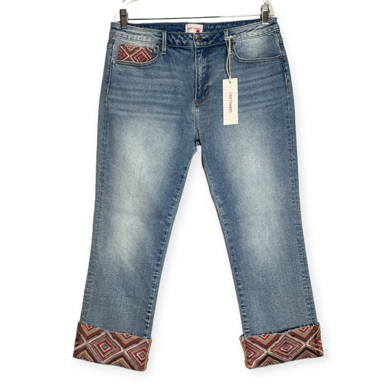 Other Driftwood Colette Crop Jean Diamond Daze Blue Embroidered 33 Size 33" - 3 Thumbnail
