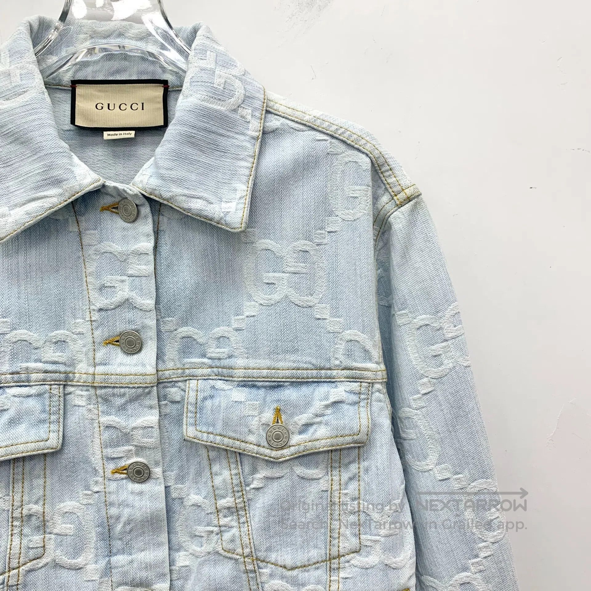 Gucci Guicci Light Blue Palm Tree Logo Jacquard Full Print Cotto Size XS / US 0-2 / IT 36-38 - 3 Thumbnail