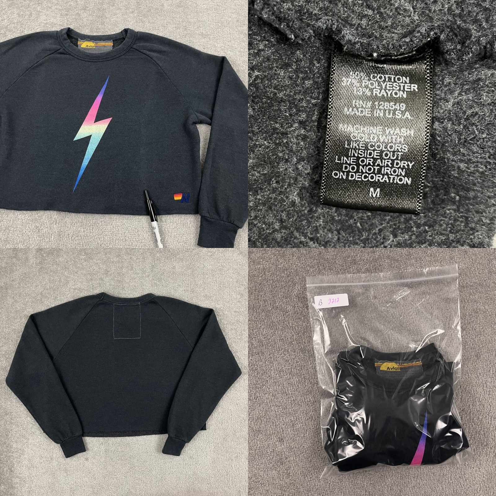 Aviator Nation Aviator Nation Sweatshirt Womens Medium Gray Cropped Rainbow Lightning Bolt Crew Size M / US 6-8 / IT 42-44 - 8 Thumbnail