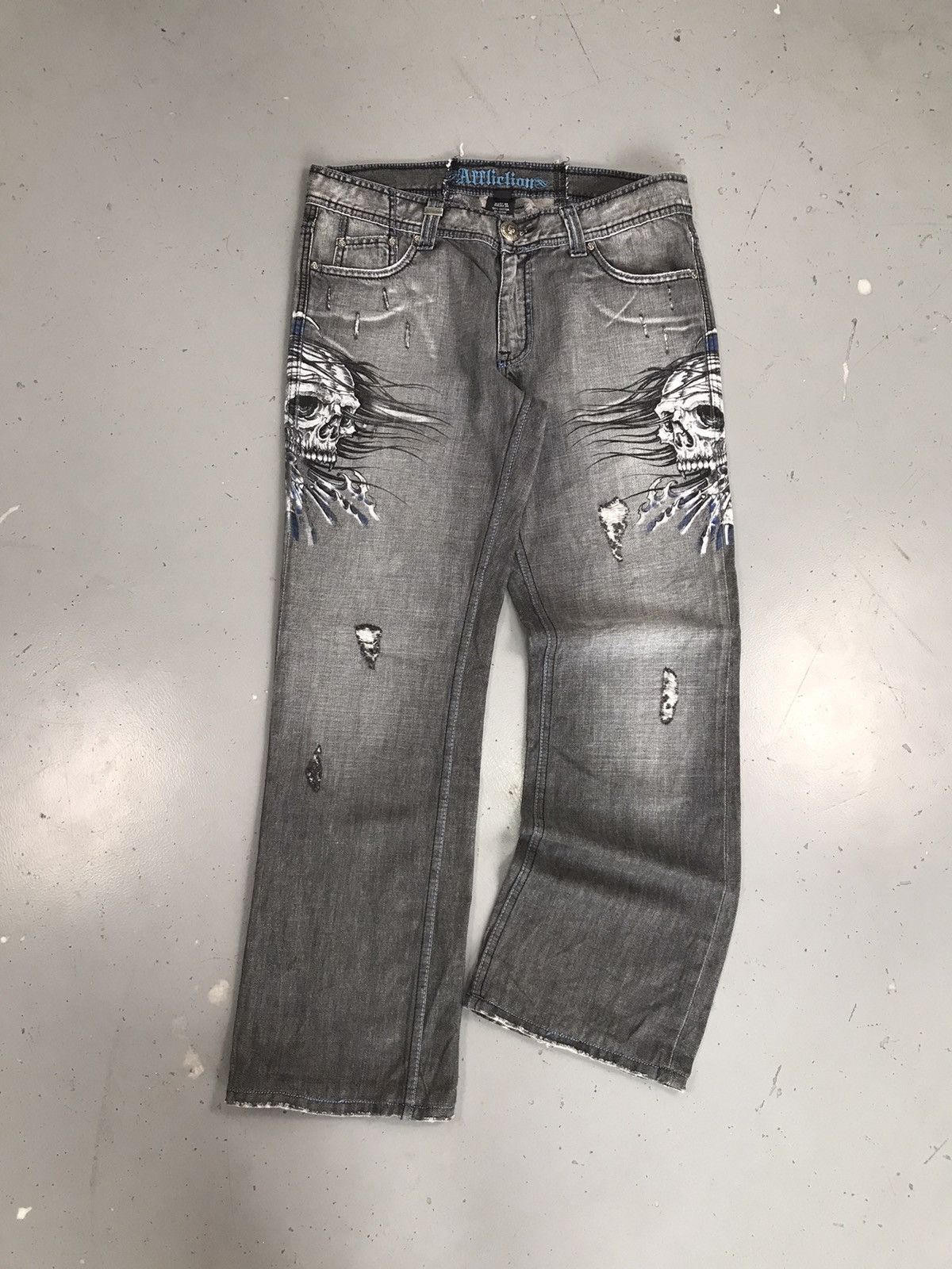 Affliction × Southpole × Vintage Crazy vintage affliction gray skull distressed denim Size US 36 / EU 52 - 1 Thumbnail