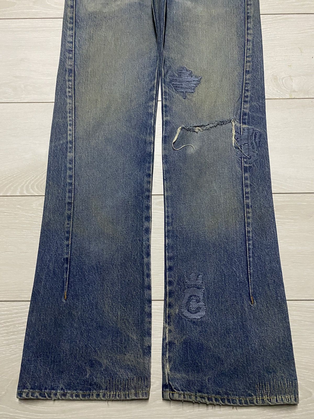 Japanese Brand MYK Vintage Y2K Flare Denim Distressed & Embroidered Size US 27 - 5 Thumbnail