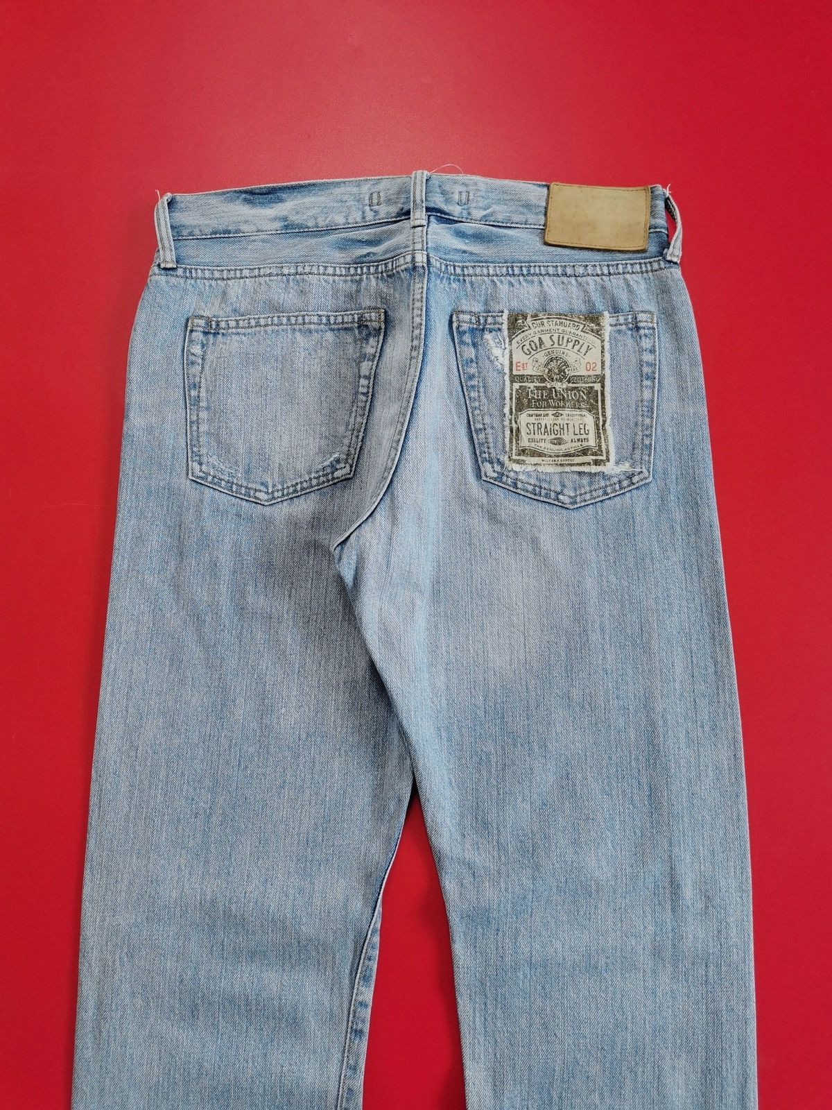 GOA GOA Selvedge Straight Leg Distressed Light Wash Jeans Size US 31 - 5 Thumbnail