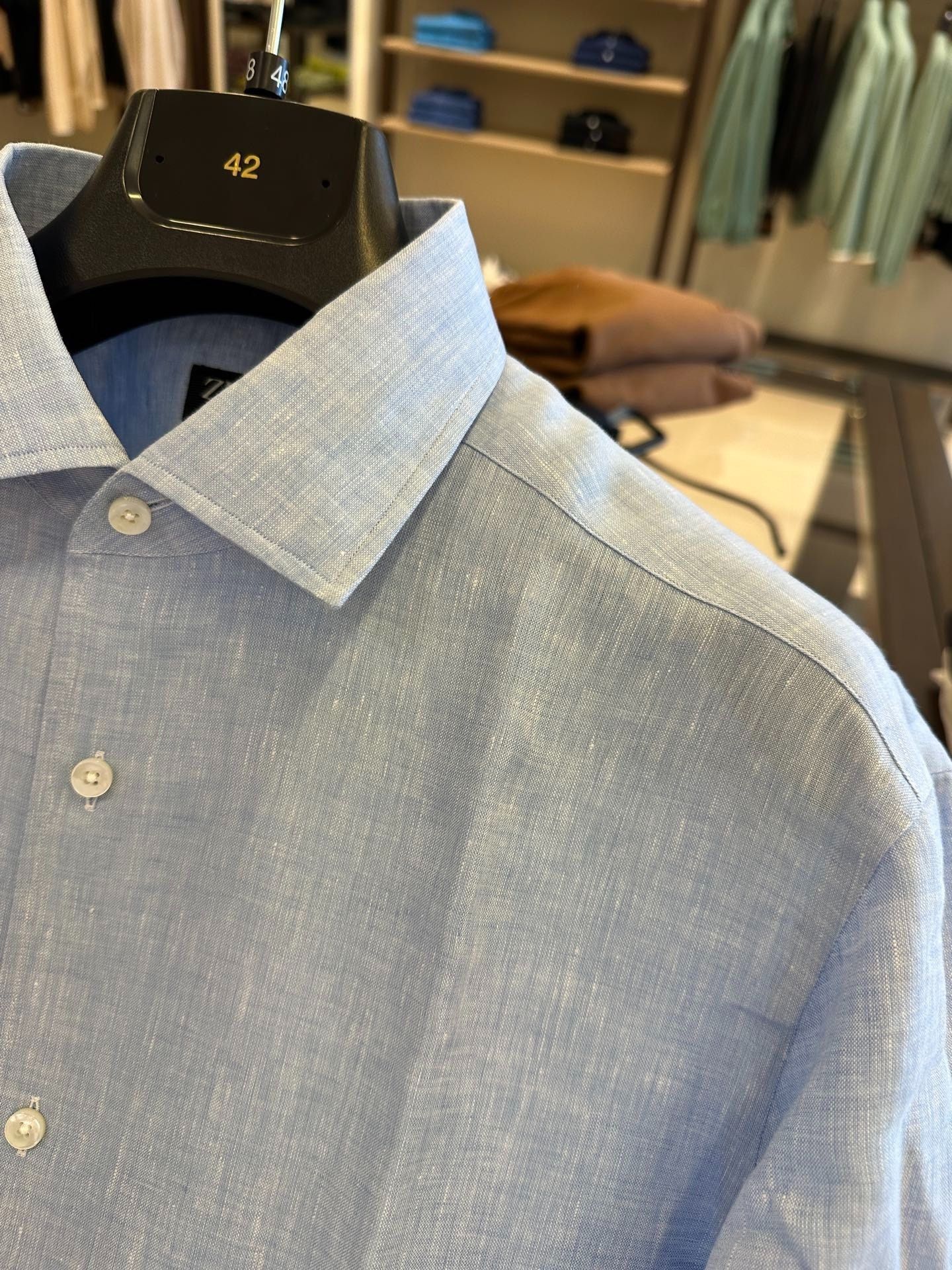 Ermenegildo Zegna Zegna Light Blue Linen Long Sleeve Shirt Size US M / EU 48-50 / 2 - 3 Thumbnail