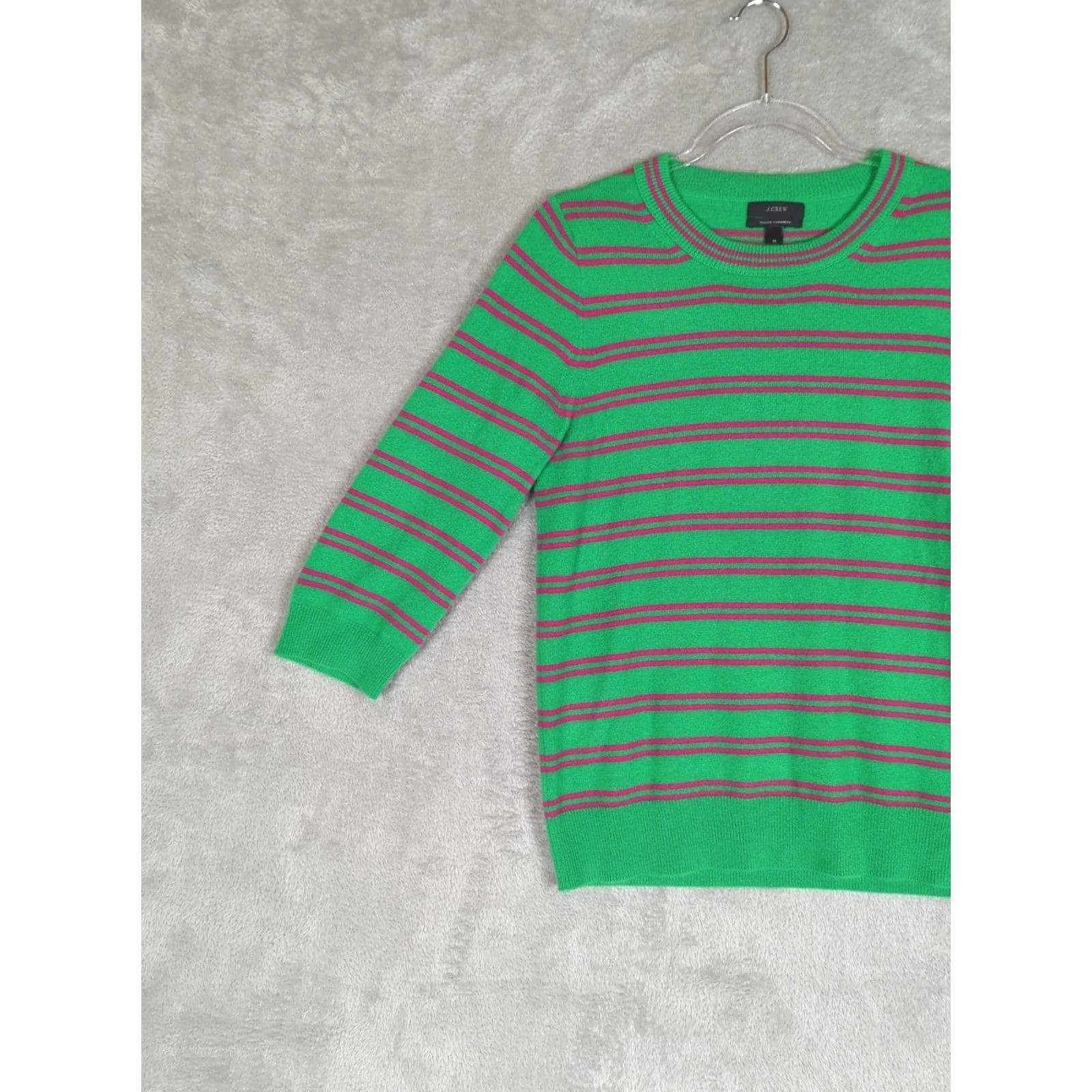 J.Crew J.CREW Italian Cashmere sweater M Multicolor Striped 3/4 Sleeve Round Neck Women Pullover, Casual, Regular Fit Size M / US 6-8 / IT 42-44 - 2 Thumbnail