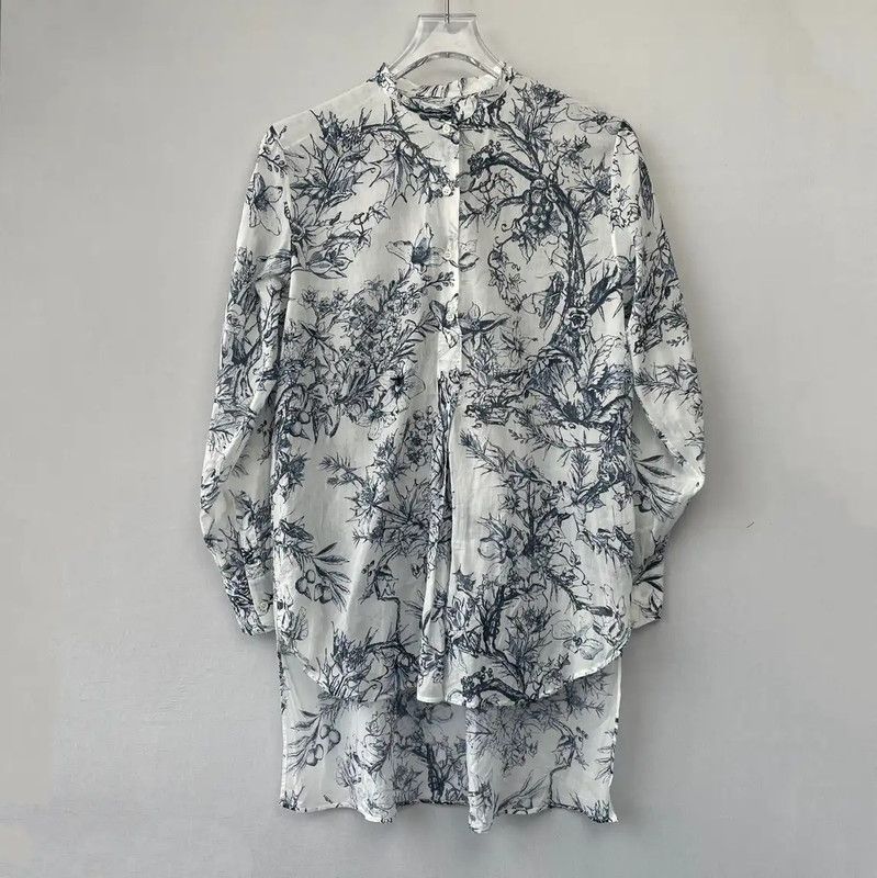 Dior Dior Blue Women's Shirt with Floral Print 0089 Size S / US 4 / IT 40 - 1 Thumbnail