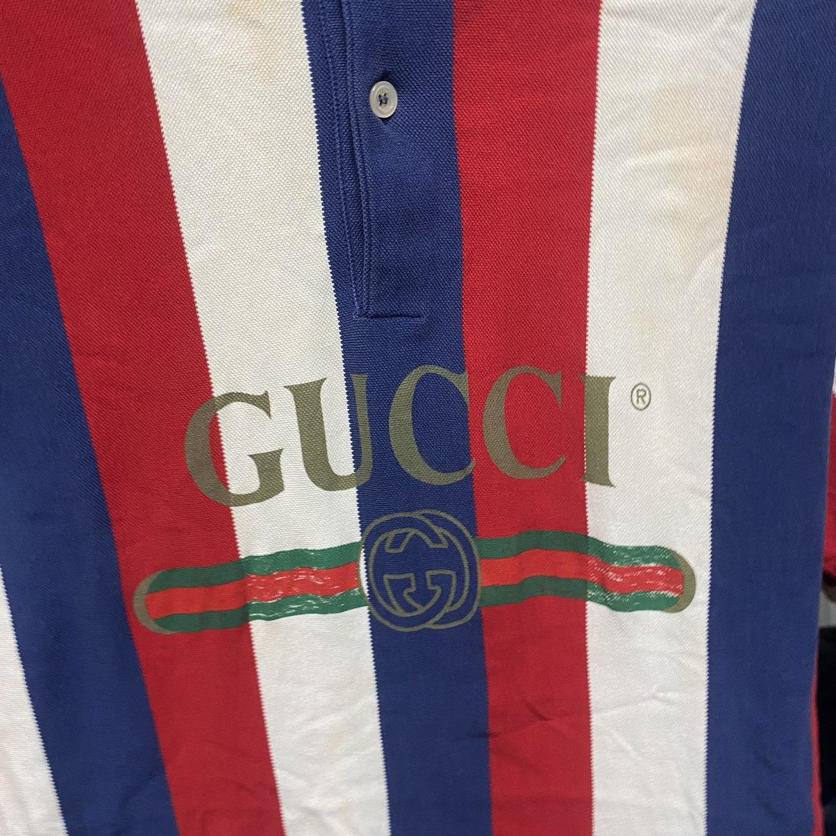 Gucci Vintage Gucci Polo Shirt Big Logo Tee Striped Size US L / EU 52-54 / 3 - 6 Thumbnail