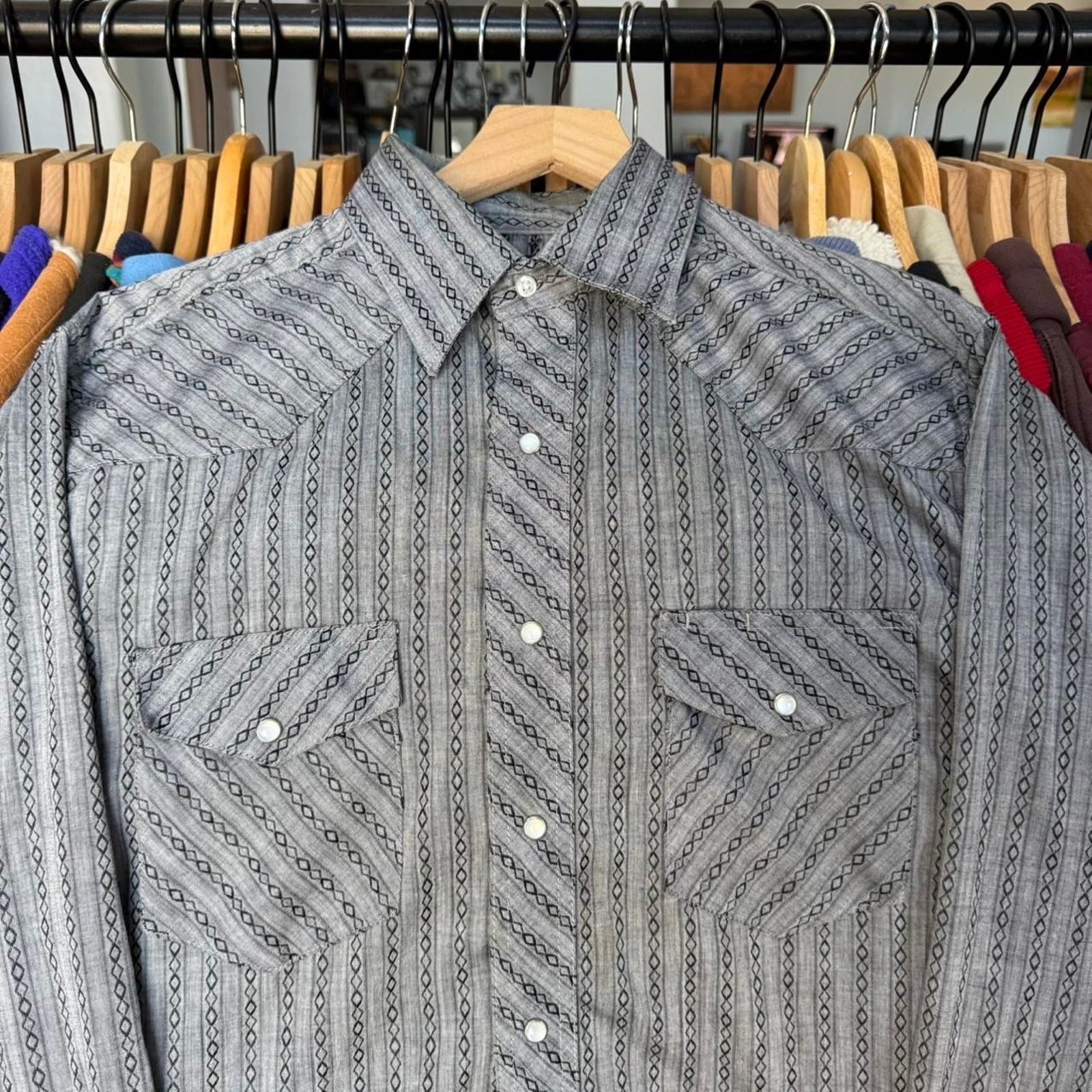 Wrangler Vintage 90s Wrangler Western Pearl Snap Shirt Grey Size US M / EU 48-50 / 2 - 1 Thumbnail