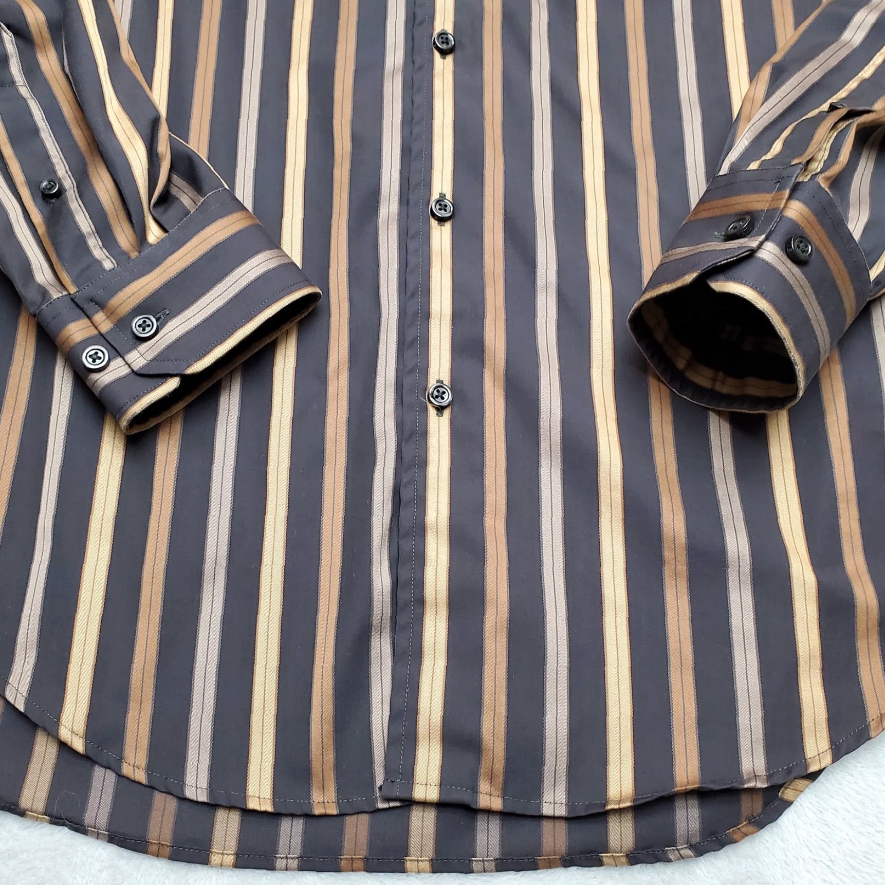 Vintage VINTAGE Kenneth Roberts Shirt Mens L Brown 100% Cotton Platinum Long Sleeve Casual Striped Button-Up Tailored Designer Western Modern Mens Size US L / EU 52-54 / 3 - 4 Thumbnail