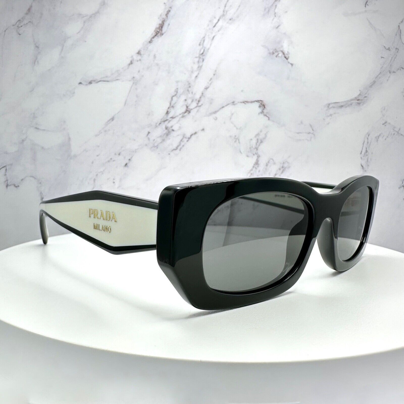 New PRADA Sunglasses Logo Black & White Gold Metallic Logo