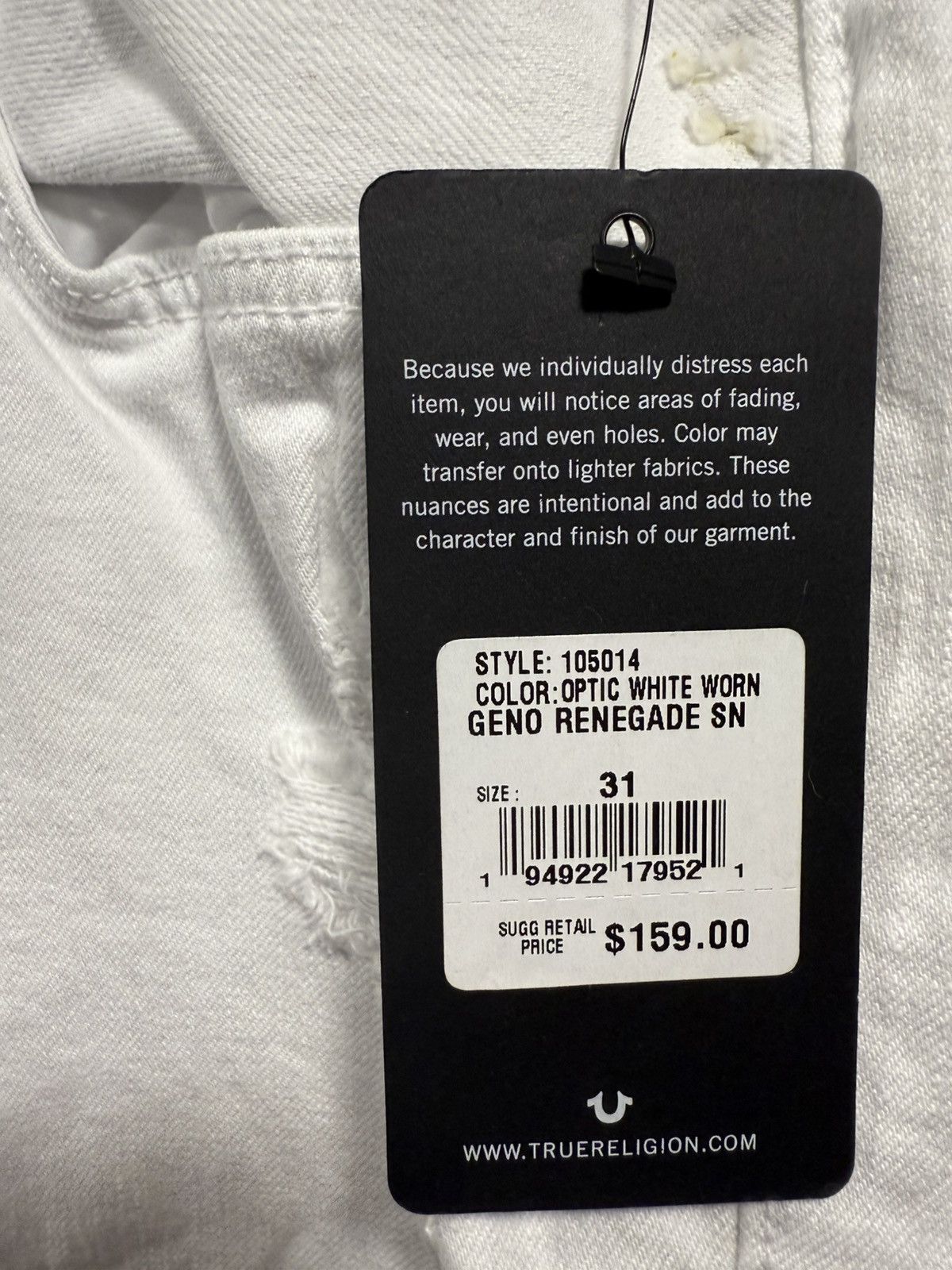 True Religion BNWT True Religion Geno Relaxed Slim White Ripped Jeans 31 Size US 31 - 5 Thumbnail
