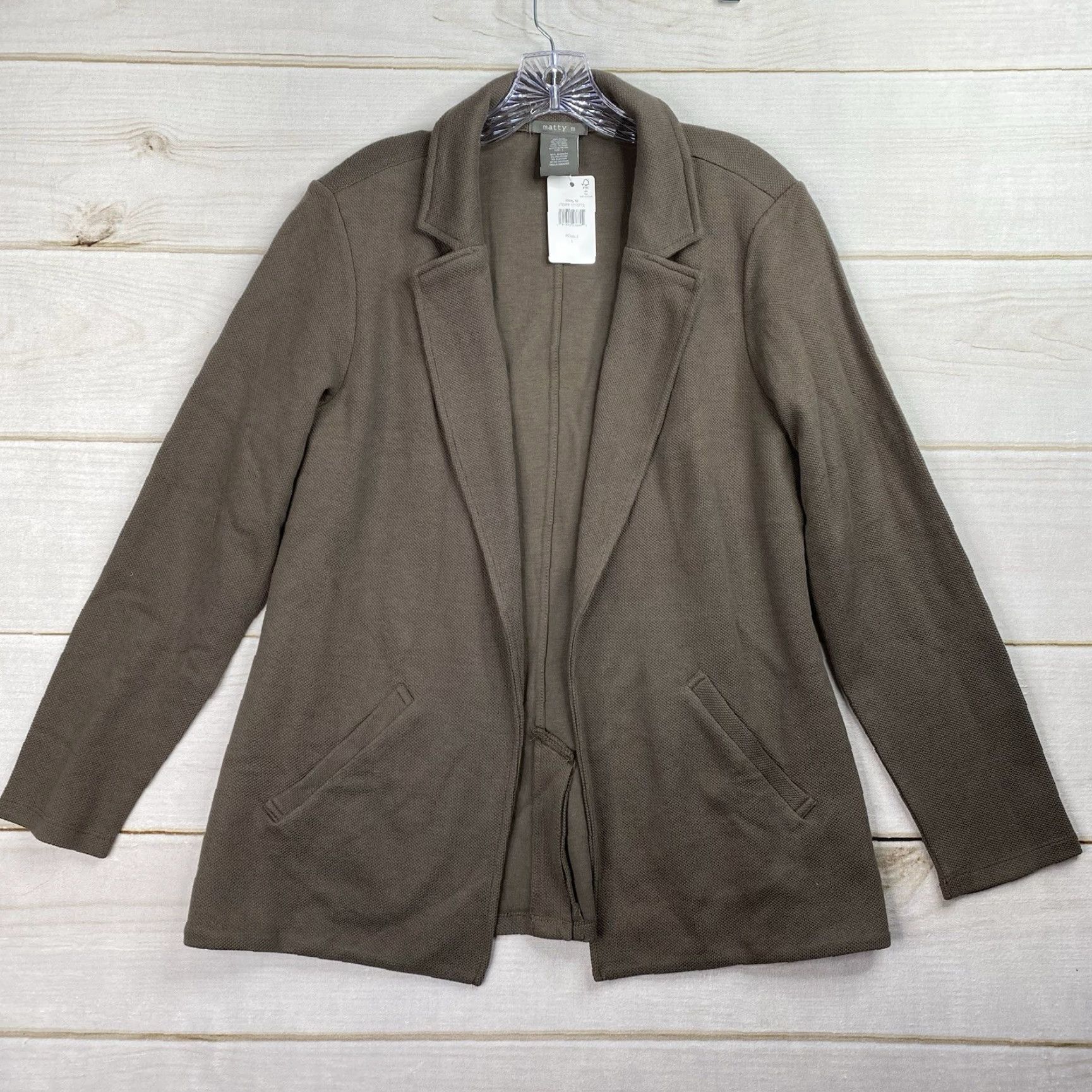 Vintage Matty M Womens Knit Jacket Sz L Brown Open Front Casual NWT Jacket Size L / US 10 / IT 46 - 2 Thumbnail
