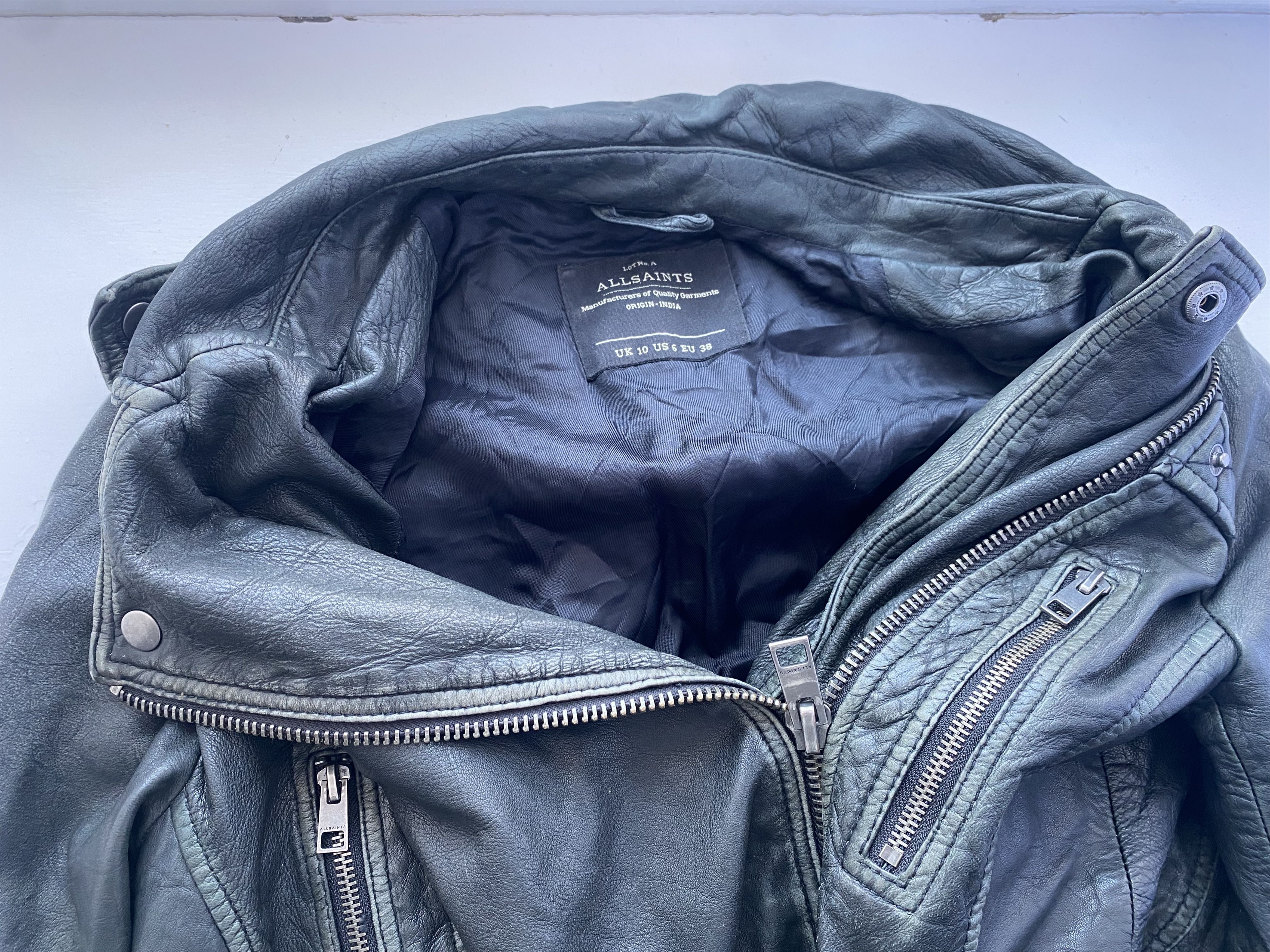 Allsaints AllSaints Cargo Leather Biker Jacket - Distressed Black/Grey Size M / US 6-8 / IT 42-44 - 12 Thumbnail