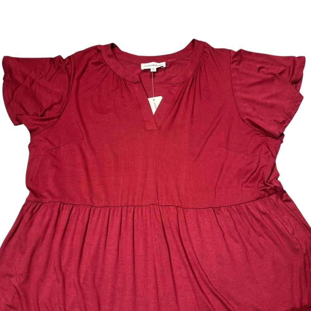 Lucky Brand NWT New Lucky Brand Red Rayon Tiered Flutter Short Sleeve D Size XXL / US 16-18 / IT 52-54 - 3 Thumbnail