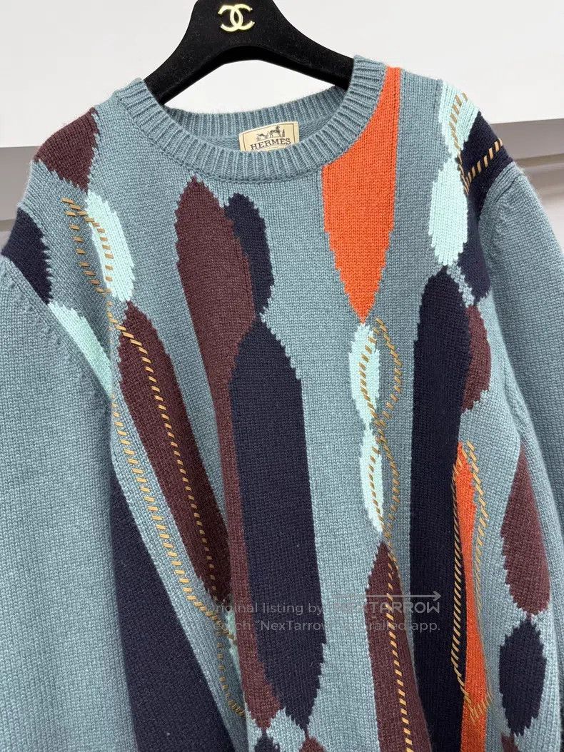 Hermes Hermes Color Blocked Faux Fur Cashmere Sweater Size US XXL / EU 58 / 5 - 2 Thumbnail