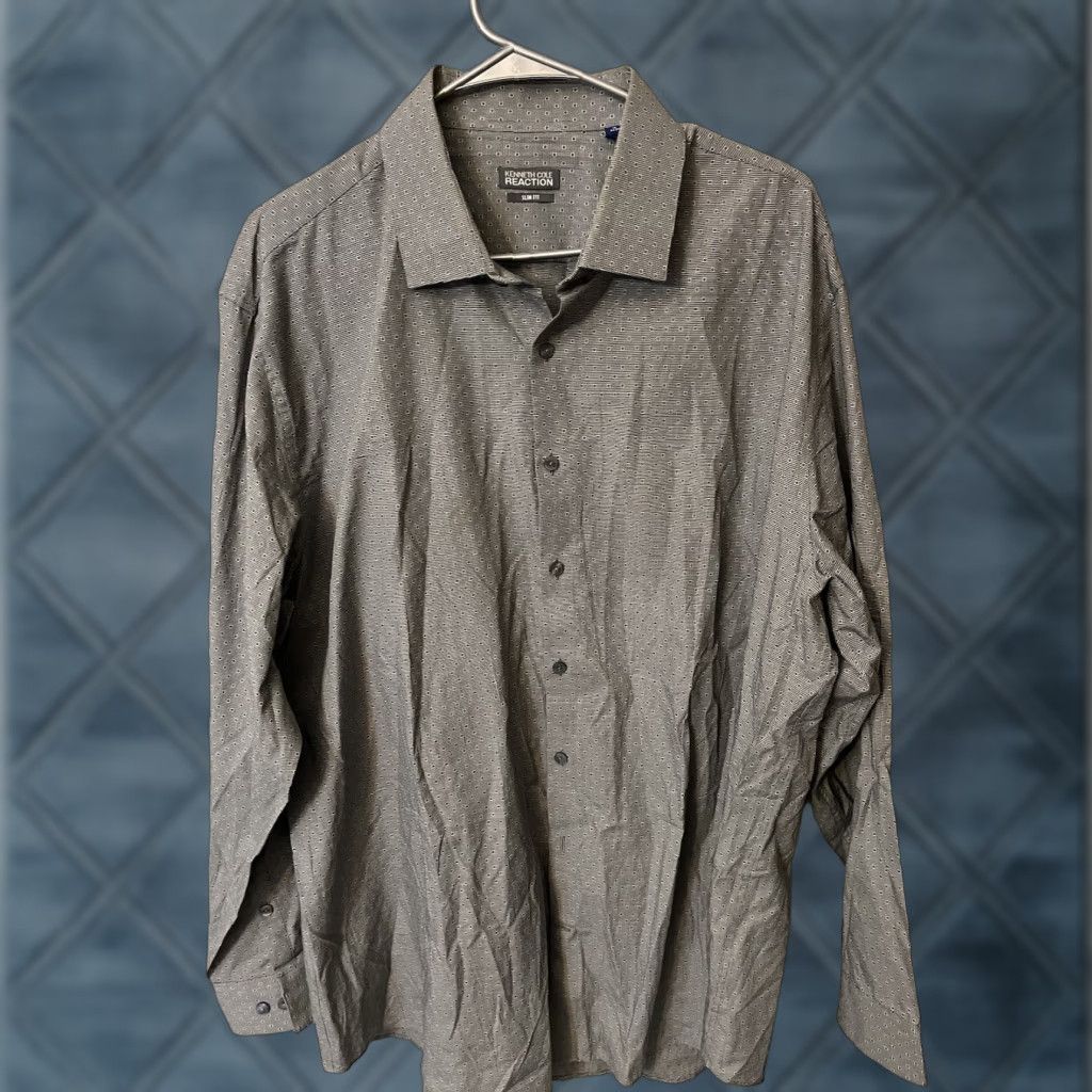Kenneth Cole KENNETH COLE Shirt Mens 18 Gray Geometric Slim Fit Button-Up Size US XXL / EU 58 / 5 - 1 Thumbnail