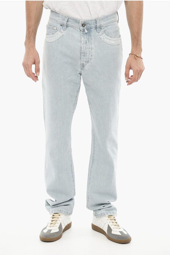 image of 032C Light Wash Regular Fit Jeans With Metal Logo 20Cm in Blue, Men's (Size 32)
