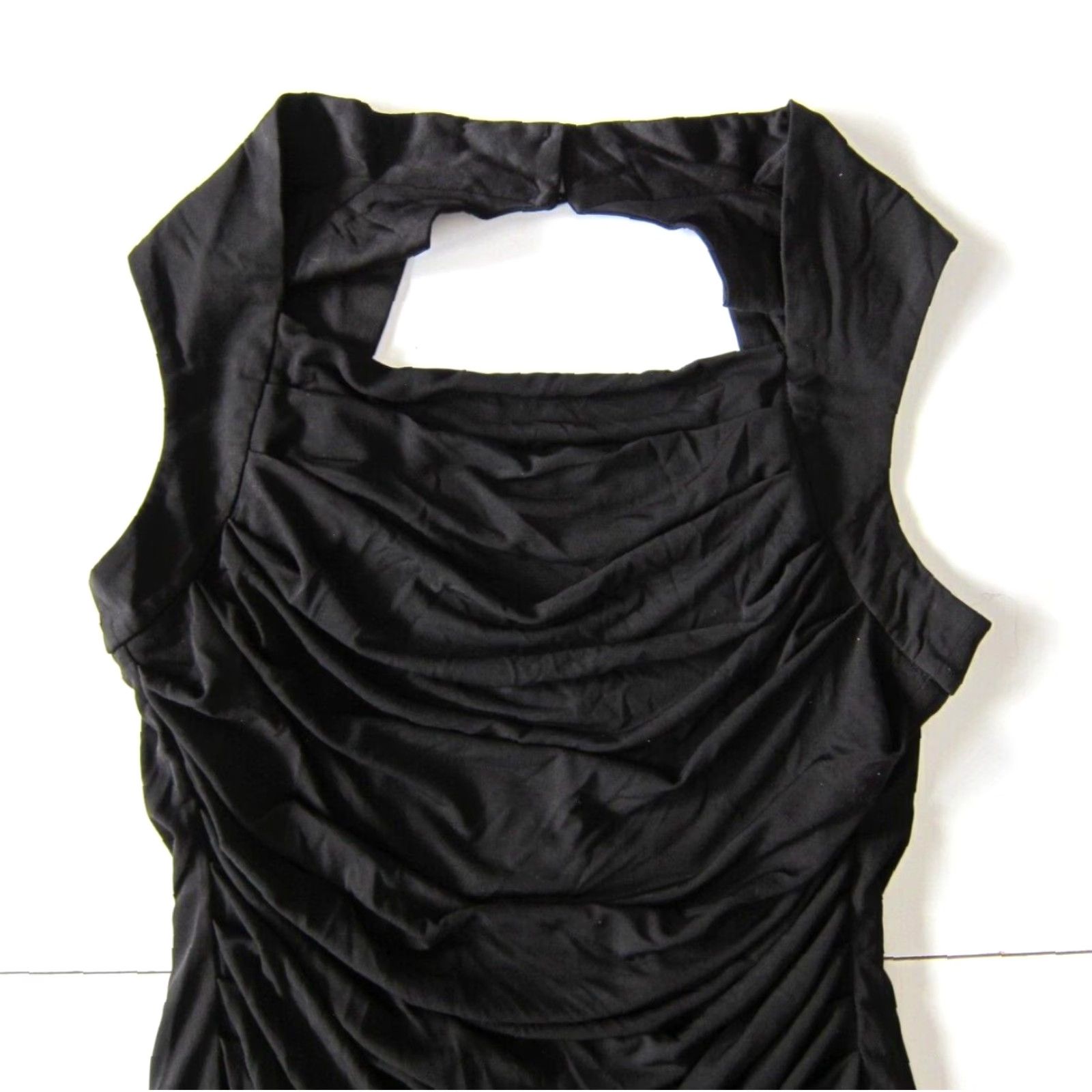 Vintage Spense Petite Black Stretch Ruched Sleeveless Square Neck Shift Dress 10P Size L / US 10 / IT 46 - 3 Thumbnail