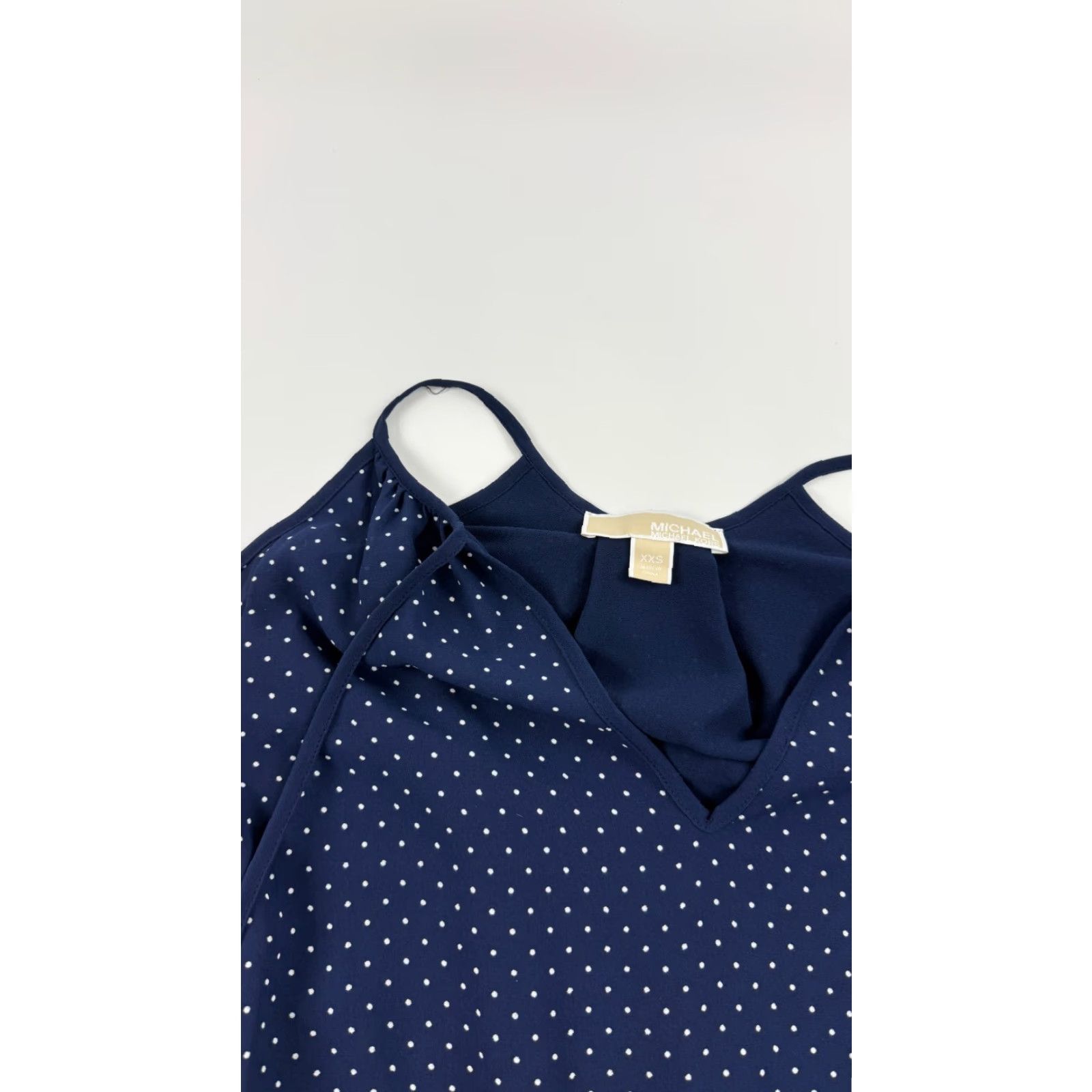 Michael Kors Michael Kors Dress Womens 2XS Blue Polka Dot Fit Flare Pleated Cinched Waist Short V-Neck Balloon Sleeve Party/Cocktail 100% Polyester Mens? Size XXS / US 00 / IT 34 - 4 Thumbnail