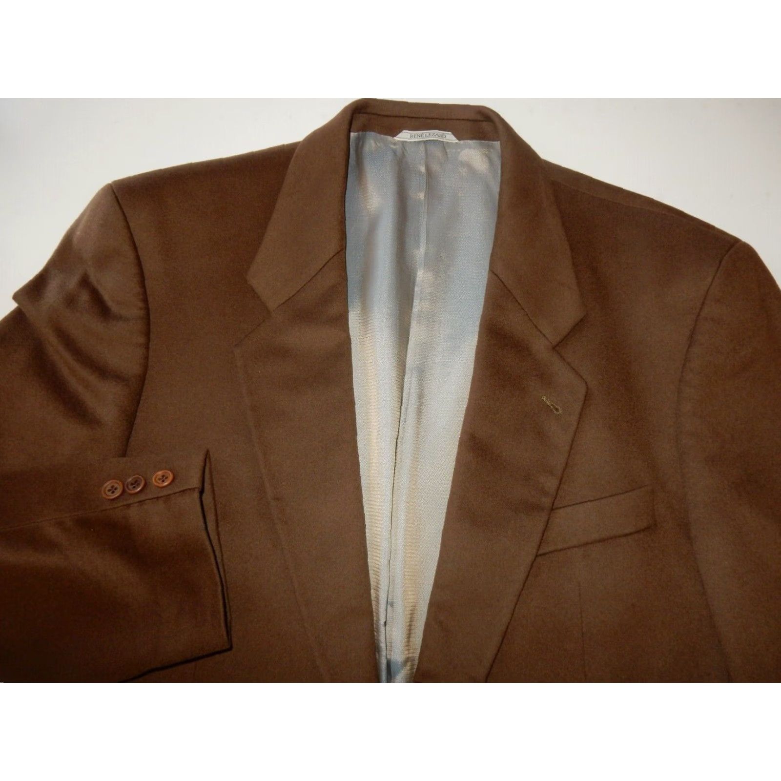 Vintage VINTAGE Rene Lezard Men's Sport Coat Blazer Jacket 100% Cashmere Brown Size 54 EUR/44 US Size 54R - 2 Thumbnail