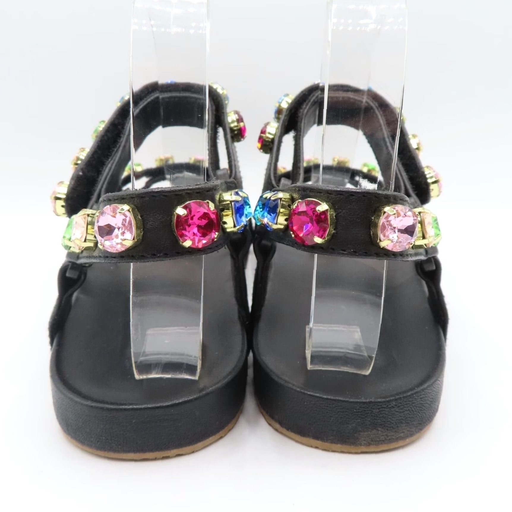 Rainbow Mystique Stephanie Gottlieb Women Sandal 8 Rainbow Rhinestone Hook Loop Leather Black Leather Sandals Womens Shoes Size US 8 / IT 38 - 5 Thumbnail