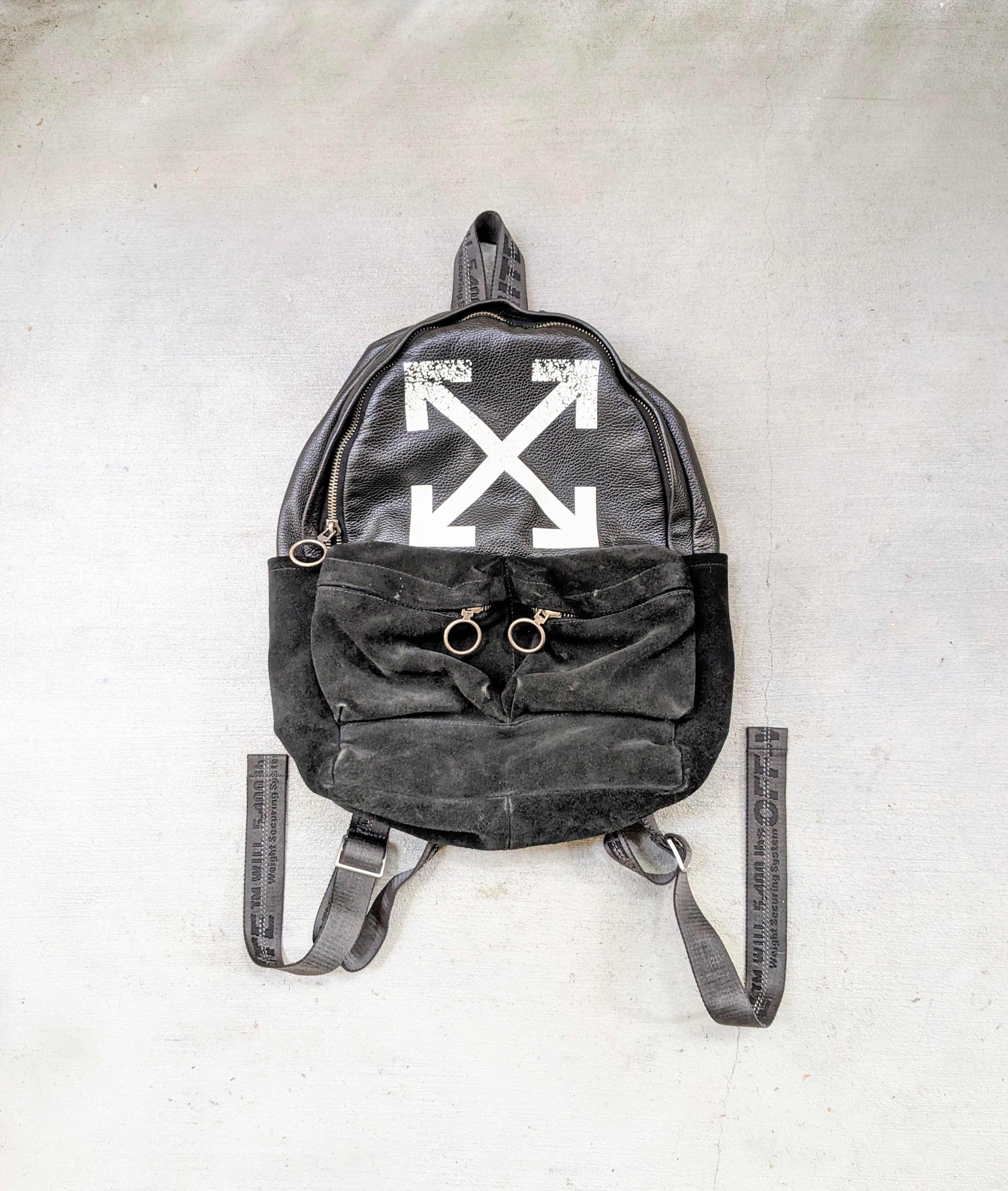 image of Off White Backpack Leather Suede Black Zip Virgil Abloh in White Black, Men's