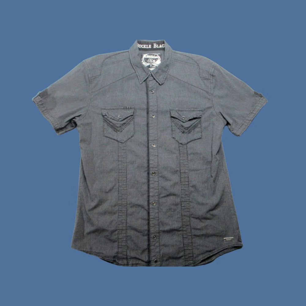 Buckle Black Buckle Black Label Shirt Mens XL Striped Athletic Fit Short Sleeve Stretch Pearl Snap Button-Up Casual Workwear Womens? Size US XL / EU 56 / 4 - 1 Thumbnail