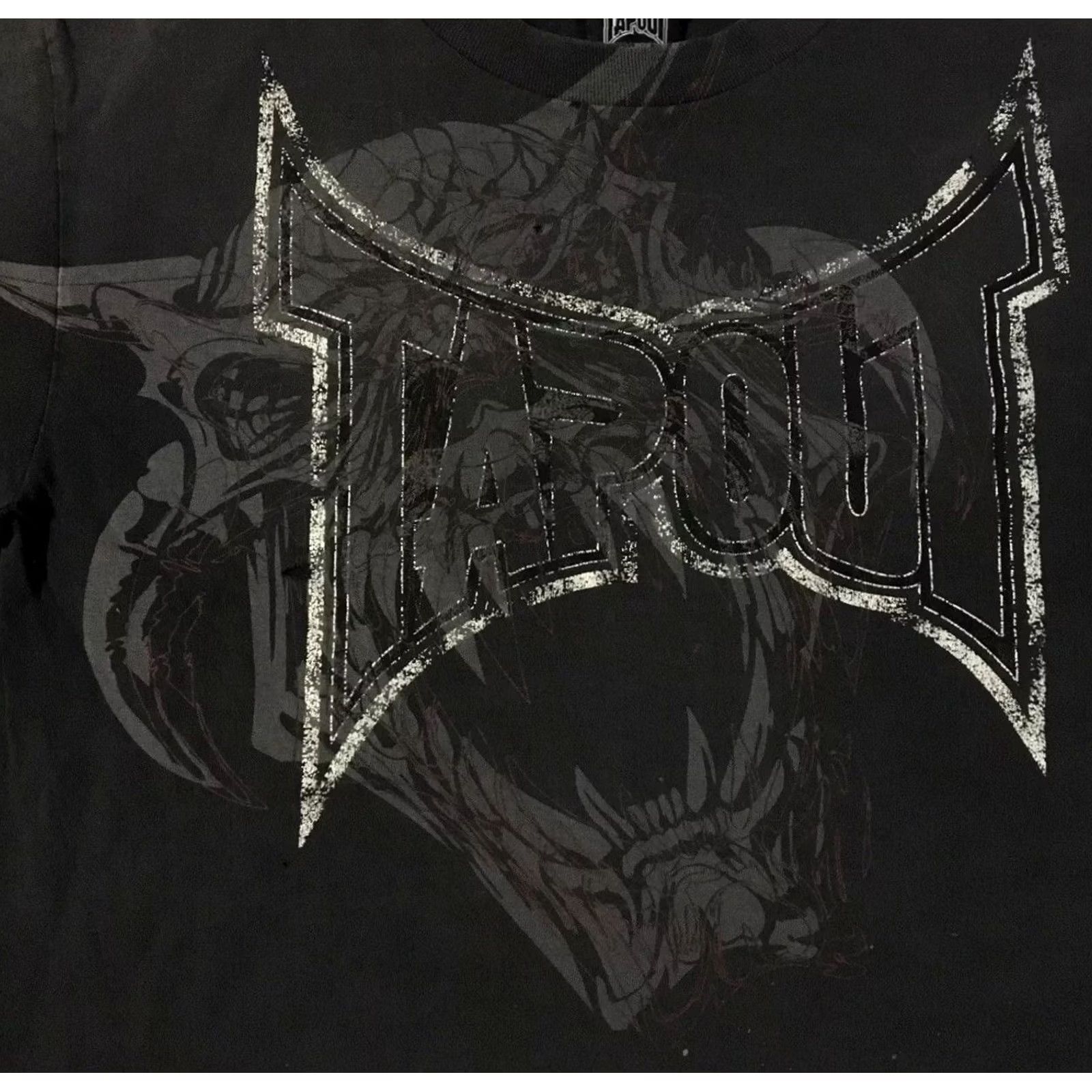 Affliction Vtg TAPOUT Shirt Biker Emo Distressed All Over Print S Black Mens T-Shirt 80s 90s Grunge Skate Harley Rockabilly USA Fires Flames Size US S / EU 44-46 / 1 - 3 Thumbnail