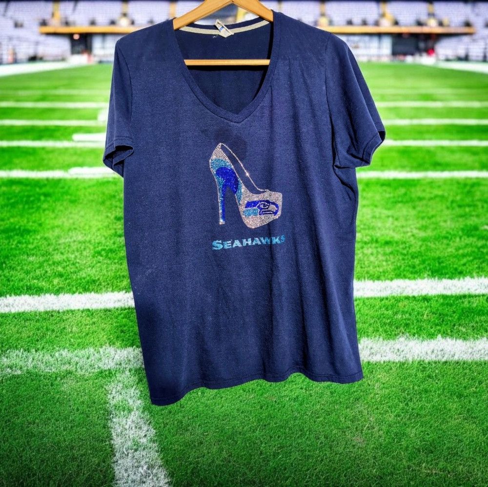NFL Seahawks Navy T-Shirt Ladies XXL with Rhinestone High Heel Size XXL / US 16-18 / IT 52-54 - 1 Thumbnail