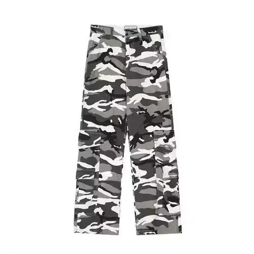 camo baggy pattern flared cargo pants
