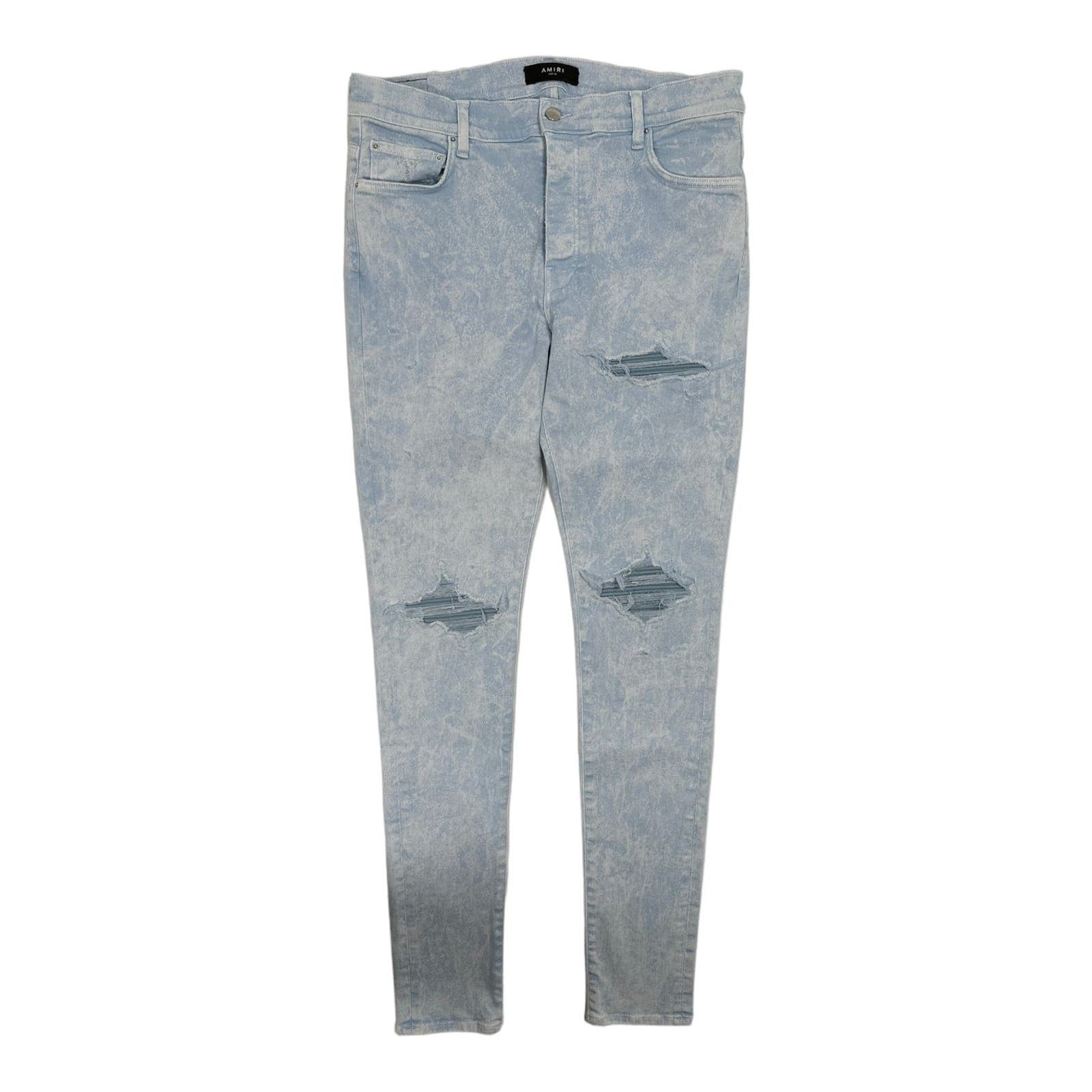 image of Amiri Mx1 Mineral Wash Patch Jeans Baby Blue, Men's (Size 36)