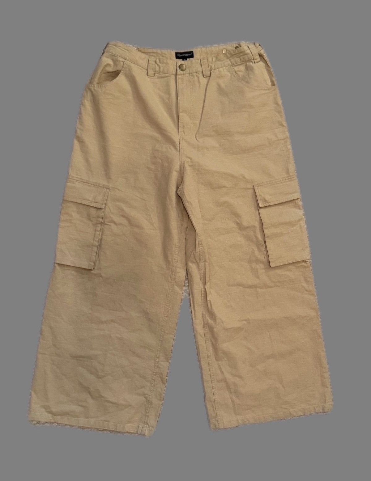 Hidden Season Beige Cargo Pants Wide Leg Utility Trousers