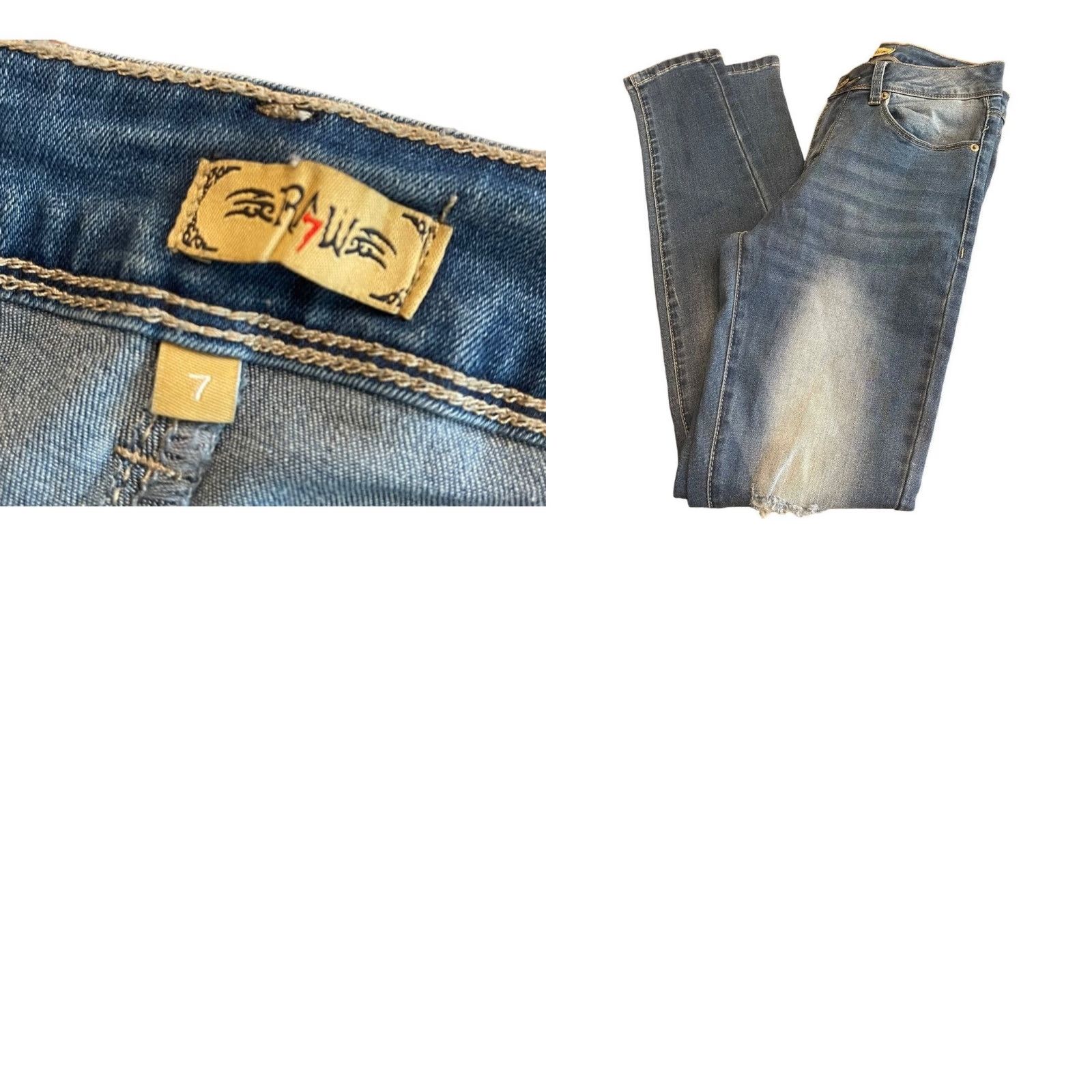 Vintage RAW 7 Jeans Distressed Skinny Jeans Stretch Denim Juniors Womens Size 28" / US 6 / IT 42 - 9 Thumbnail