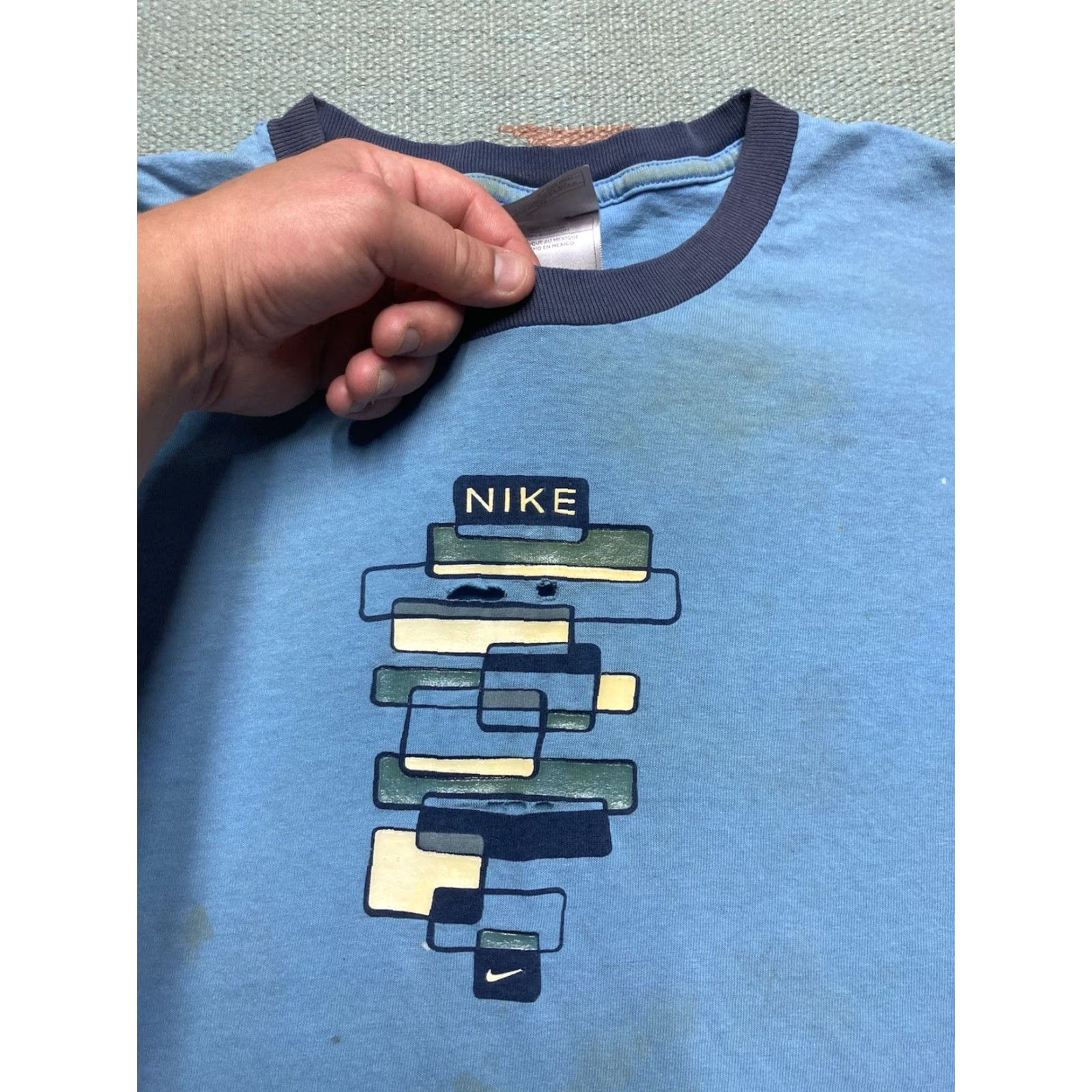 Nike VINTAGE Nike T-Shirt check logo distressed ringer spell out swoosh Medium Men Blue Size US M / EU 48-50 / 2 - 6 Thumbnail
